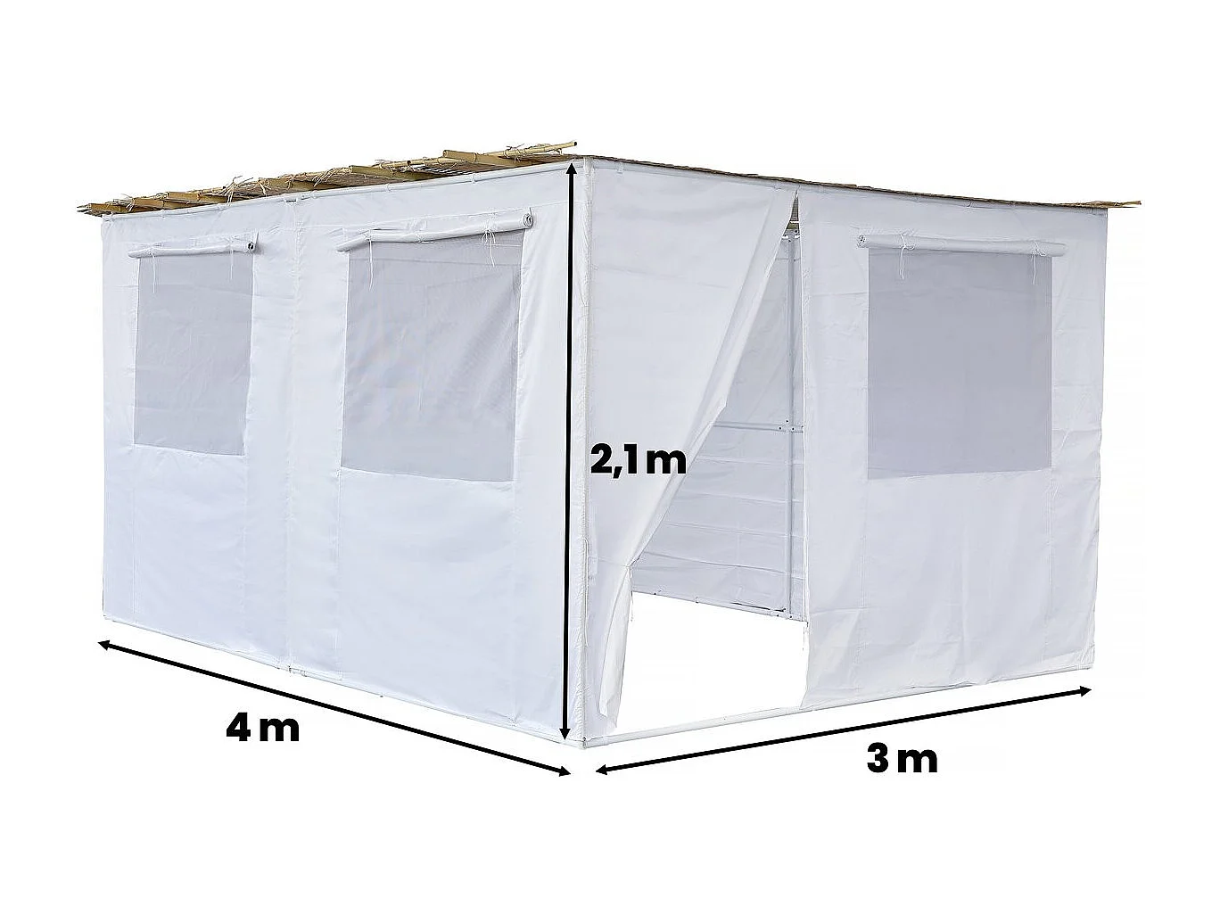 Sukkah-Set NINA anpassbar - 4 x 3 - 4 Bambusrollen und 4 Holzpfosten