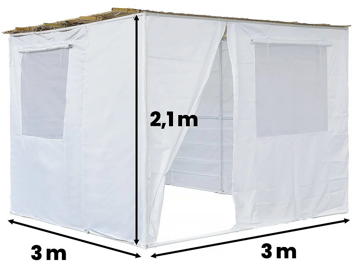 Soeka Sukkah loofhut "Nina" aanpasbaar 3 x 3 m met 3 bamboerollen en 3 houten latten