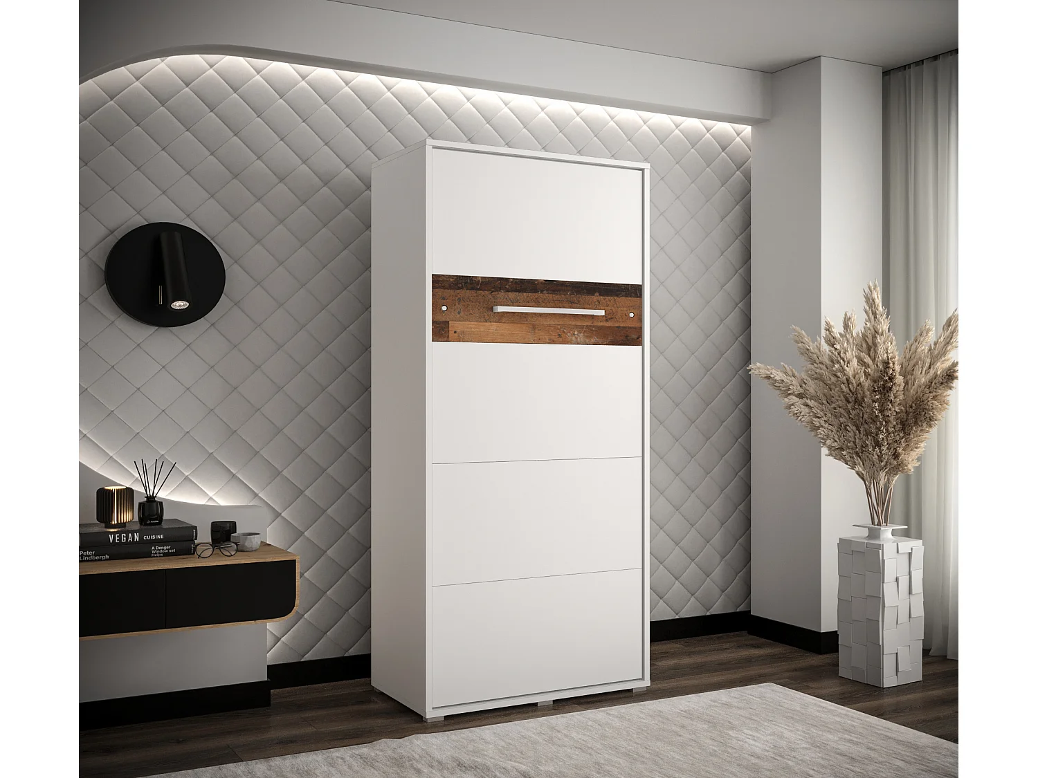 Lit escamotable home verticale 90x200 (blanc+old style)