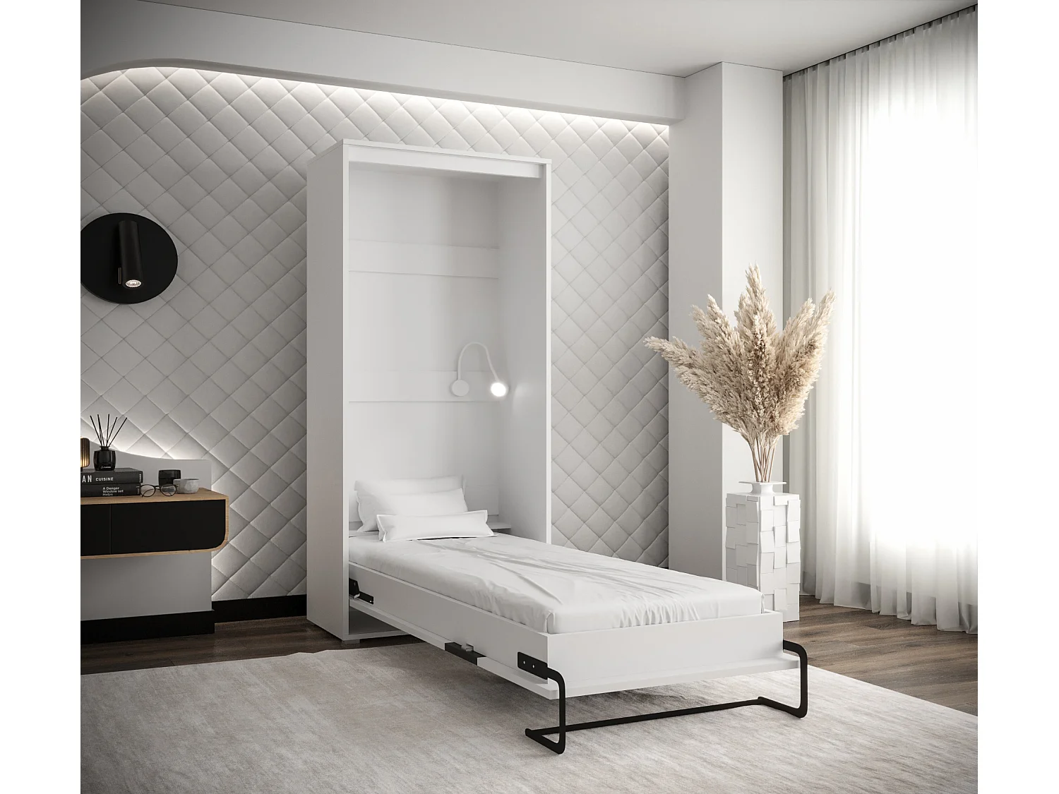 Lit escamotable home verticale 90x200 (blanc+noir)