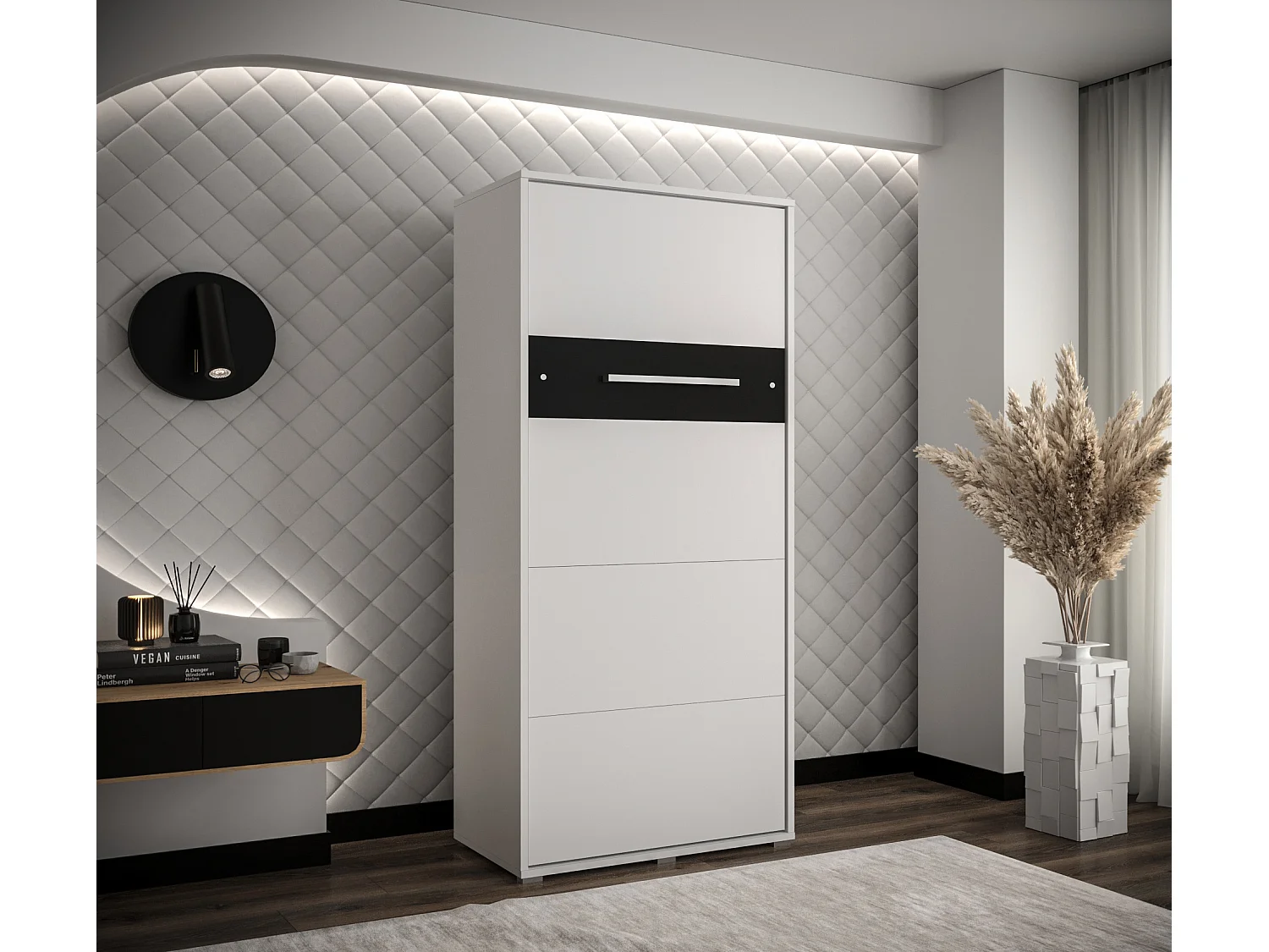 Lit escamotable home verticale 90x200 (blanc+noir)