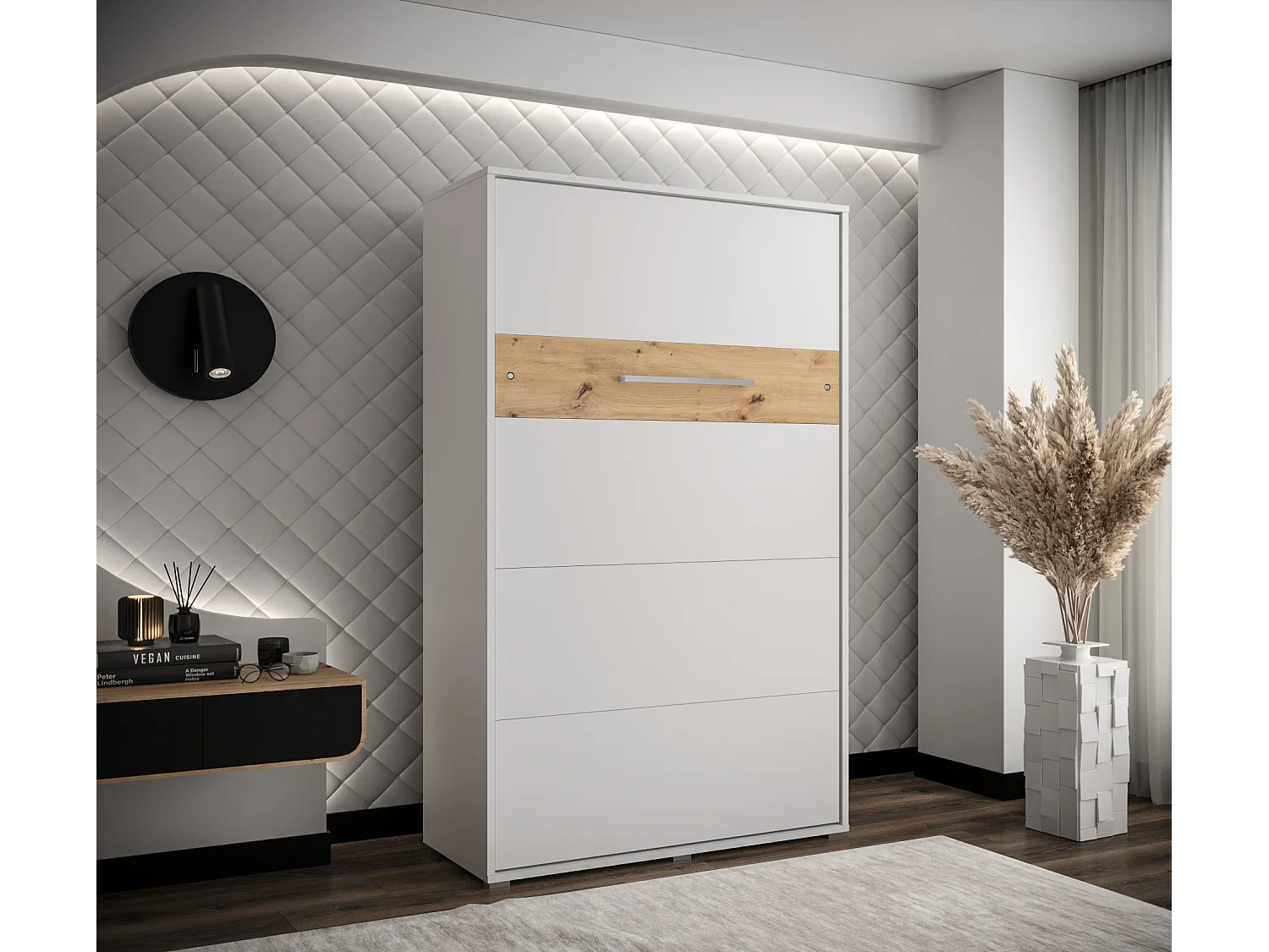 Lit escamotable home verticale 120x200 (blanc+artisan)