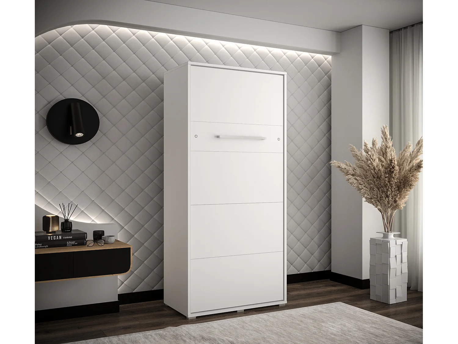 Lit escamotable home verticale 90x200 (blanc+blanc)