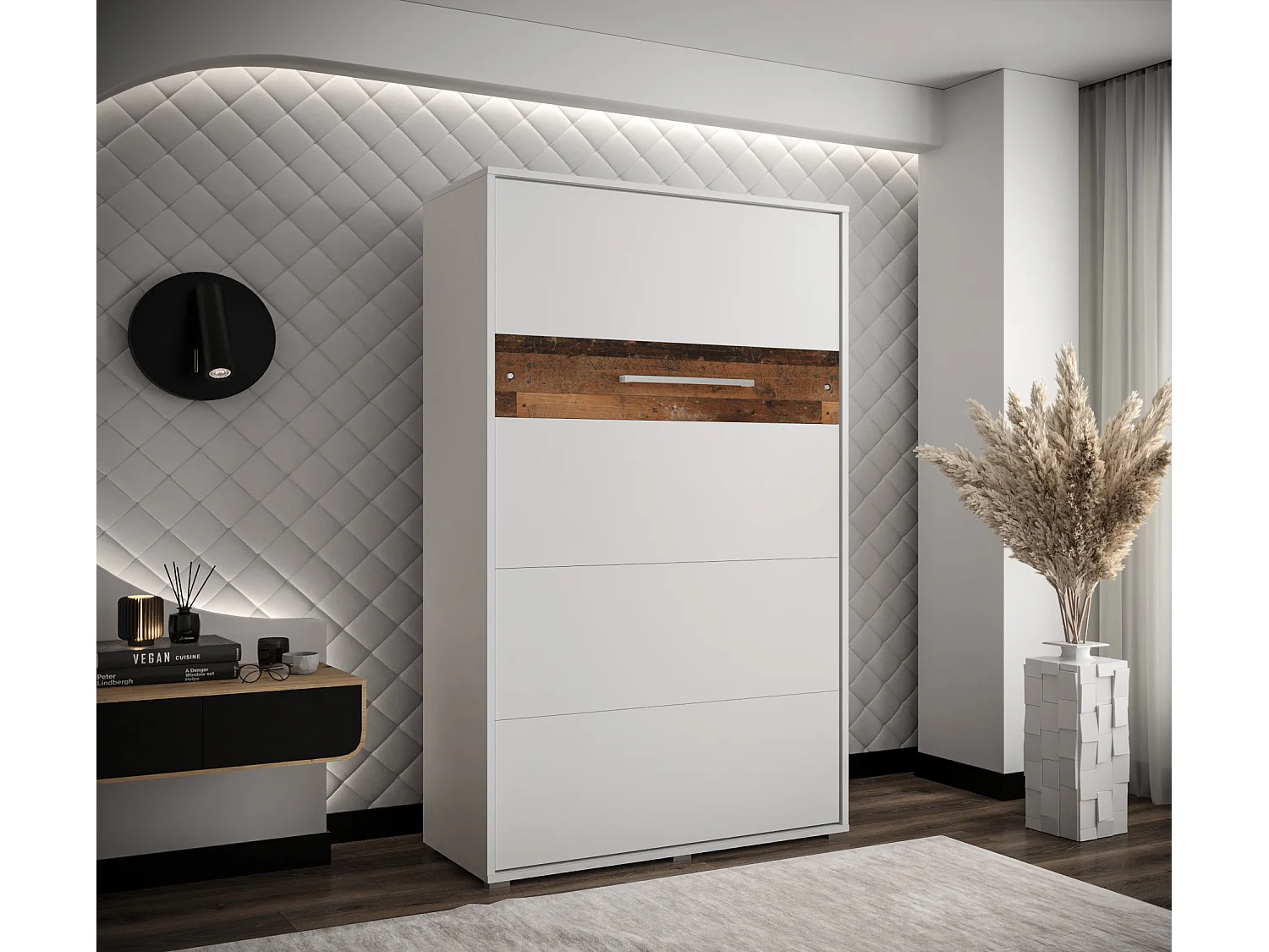 Lit escamotable home verticale 120x200 (blanc+old style)