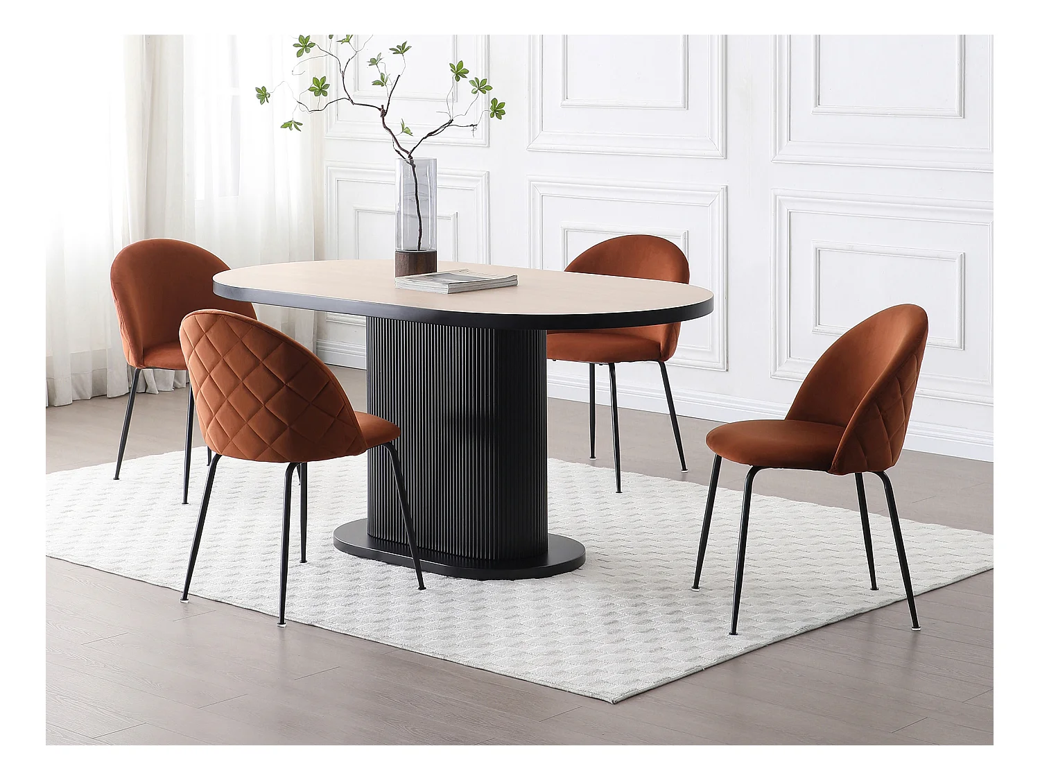 Sedia in Velluto e Acciaio inossidabile Nero Terracotta - Lotto di 6 - MELBOURNE