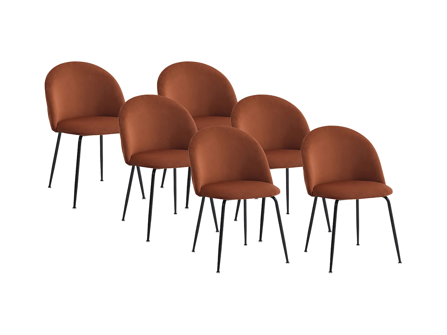 Set van 6 stoelen van velours en zwart roestvrij staal - Terracotta - MELBOURNE