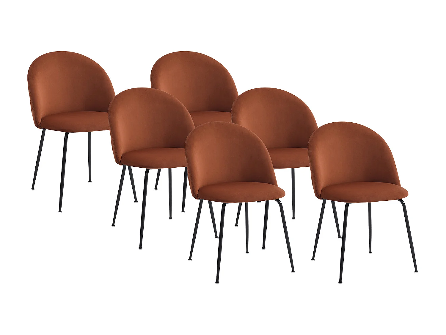 Lot de 6 chaises en velours et acier inoxydable noir - Terracotta - MELBOURNE