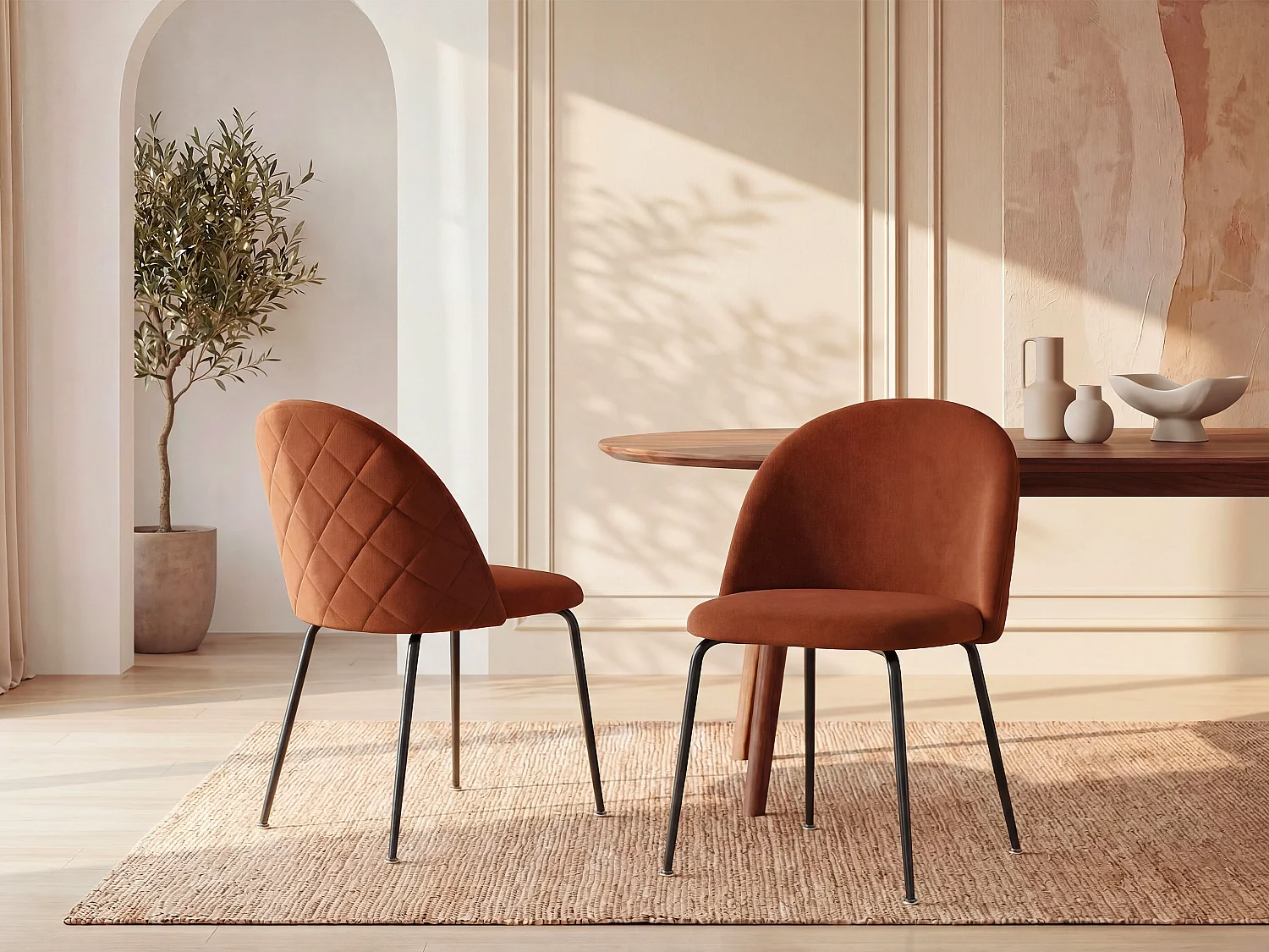Lot de 6 chaises en velours et acier inoxydable noir - Terracotta - MELBOURNE