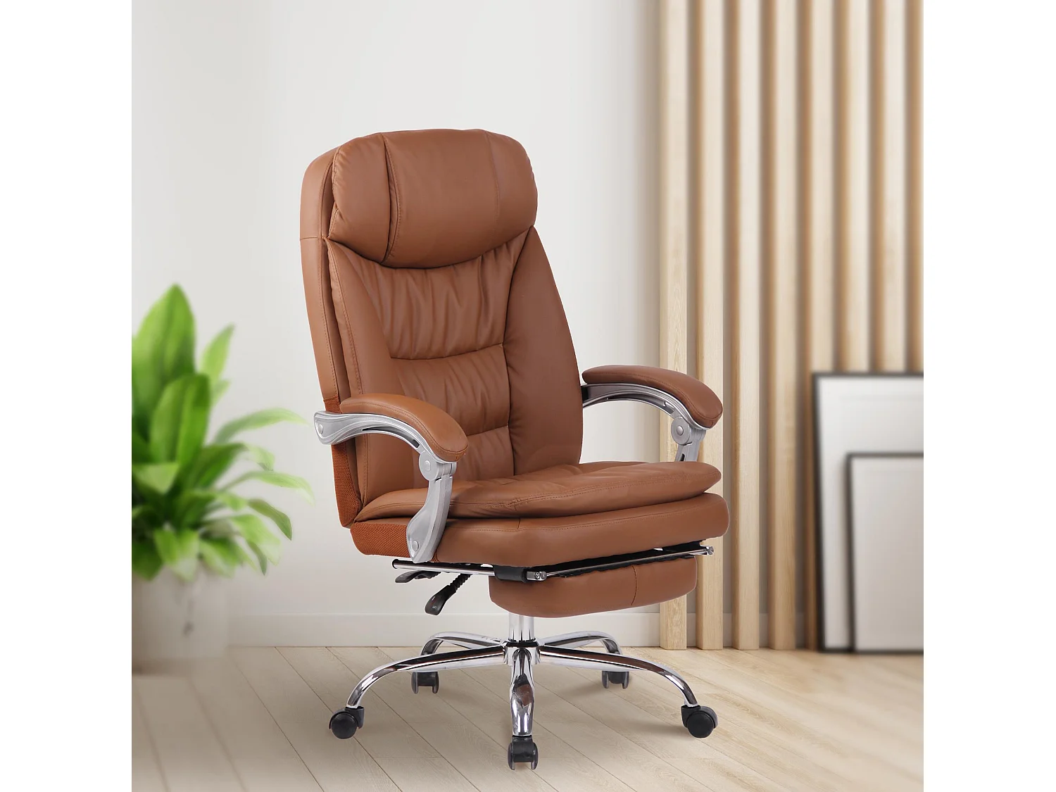 Chaise de bureau - Similicuir & Blanc - Marron clair - XL Troy