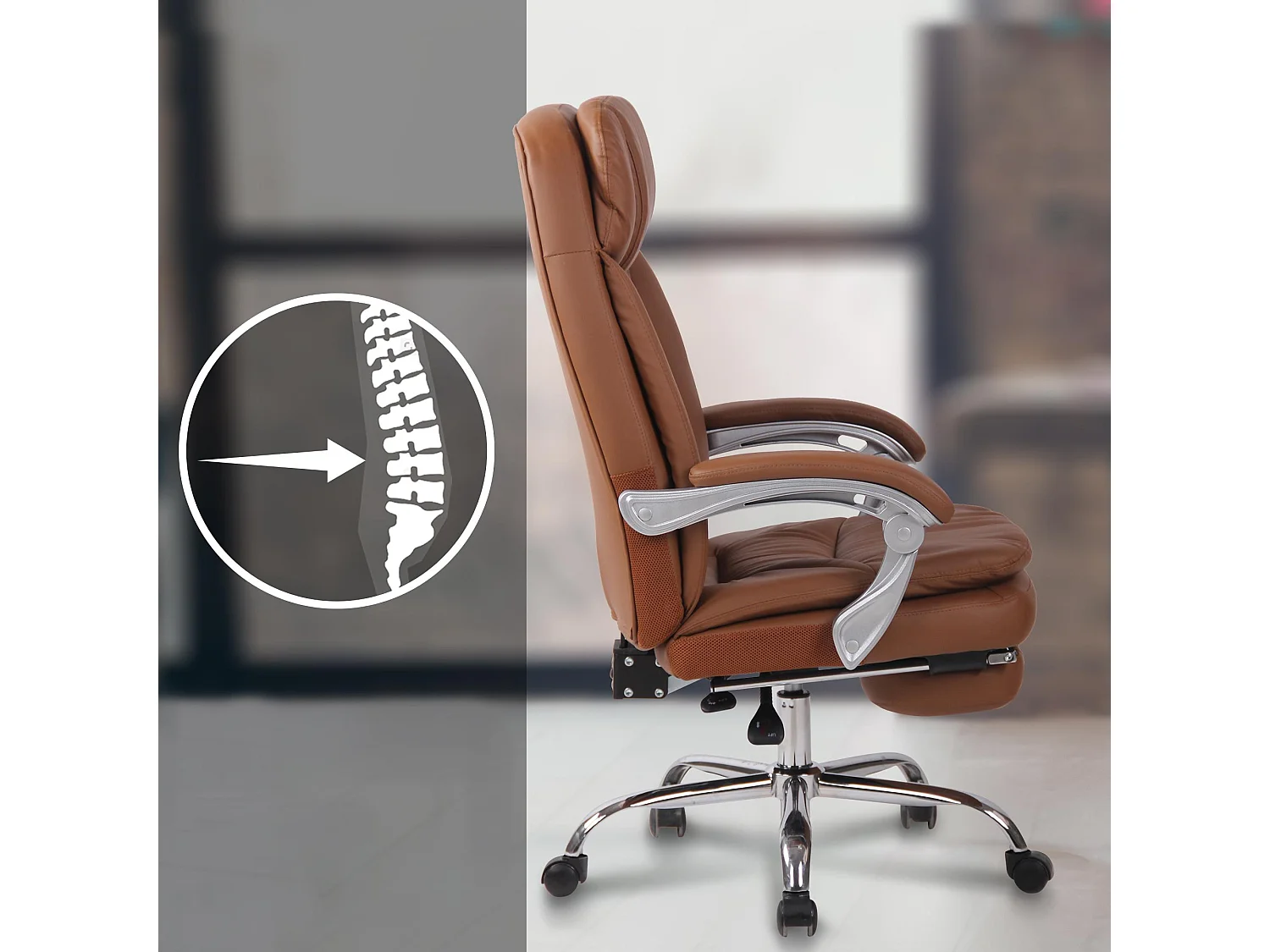 Chaise de bureau - Similicuir & Blanc - Marron clair - XL Troy