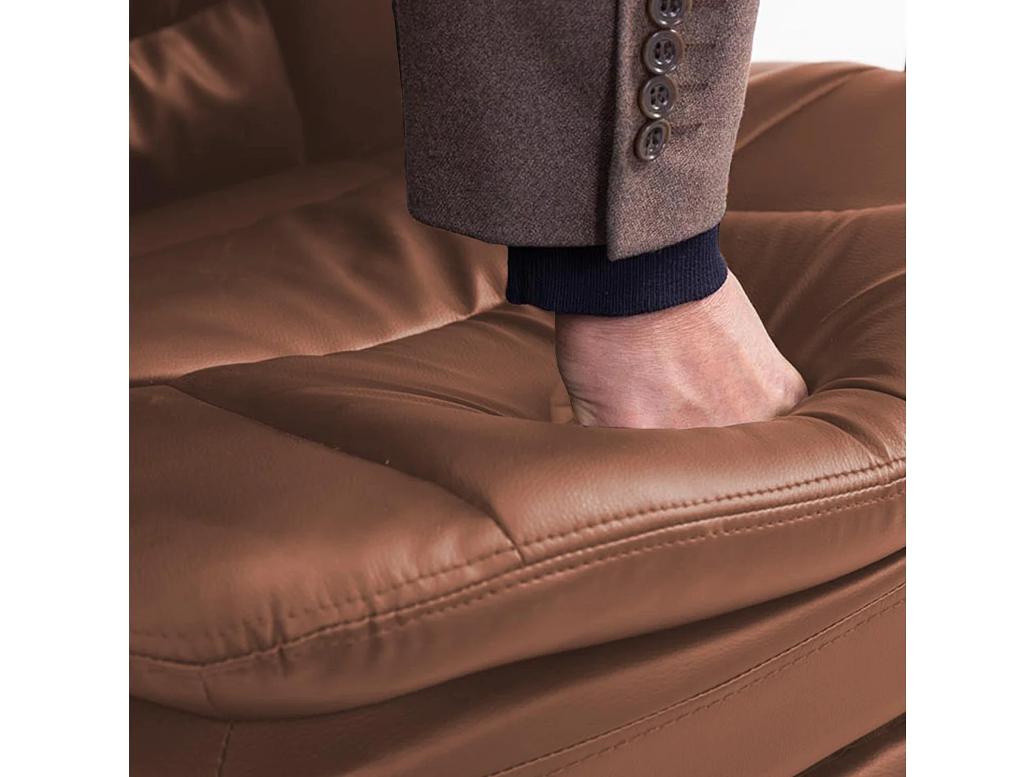 Chaise de bureau - Similicuir & Blanc - Marron clair - XL Troy