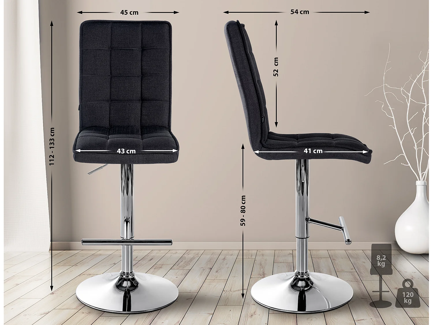 Sgabello da bar - Tessuto & Metallo - nero - Peking V2