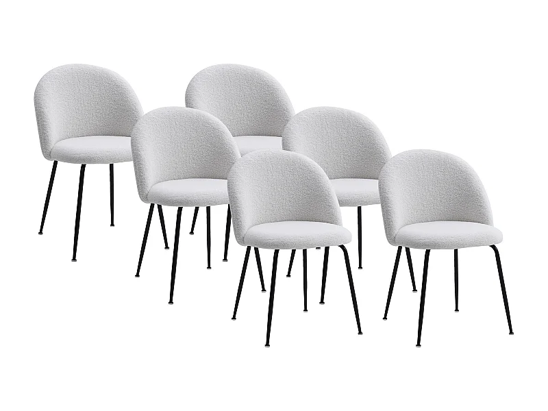 Lot de 6 chaises en tissu bouclette et acier inoxydable noir - Blanc - MELBOURNE