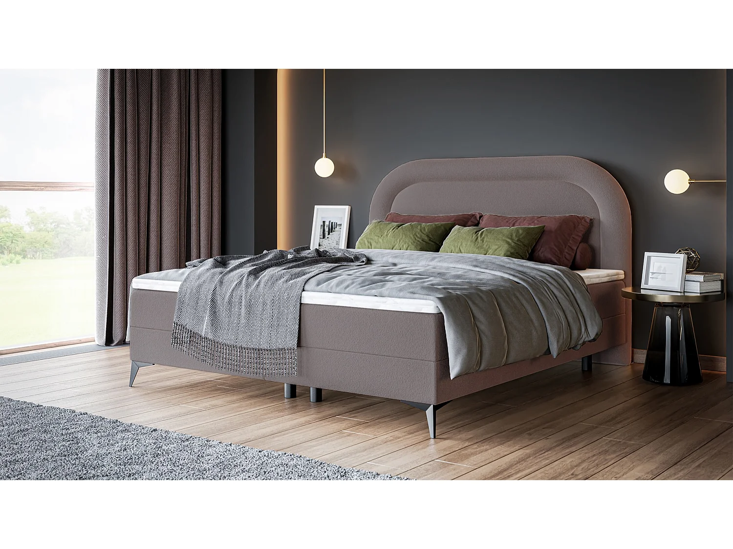 Continentaal bed - 180x200 cm - in lichtbruine badstof - LOREO