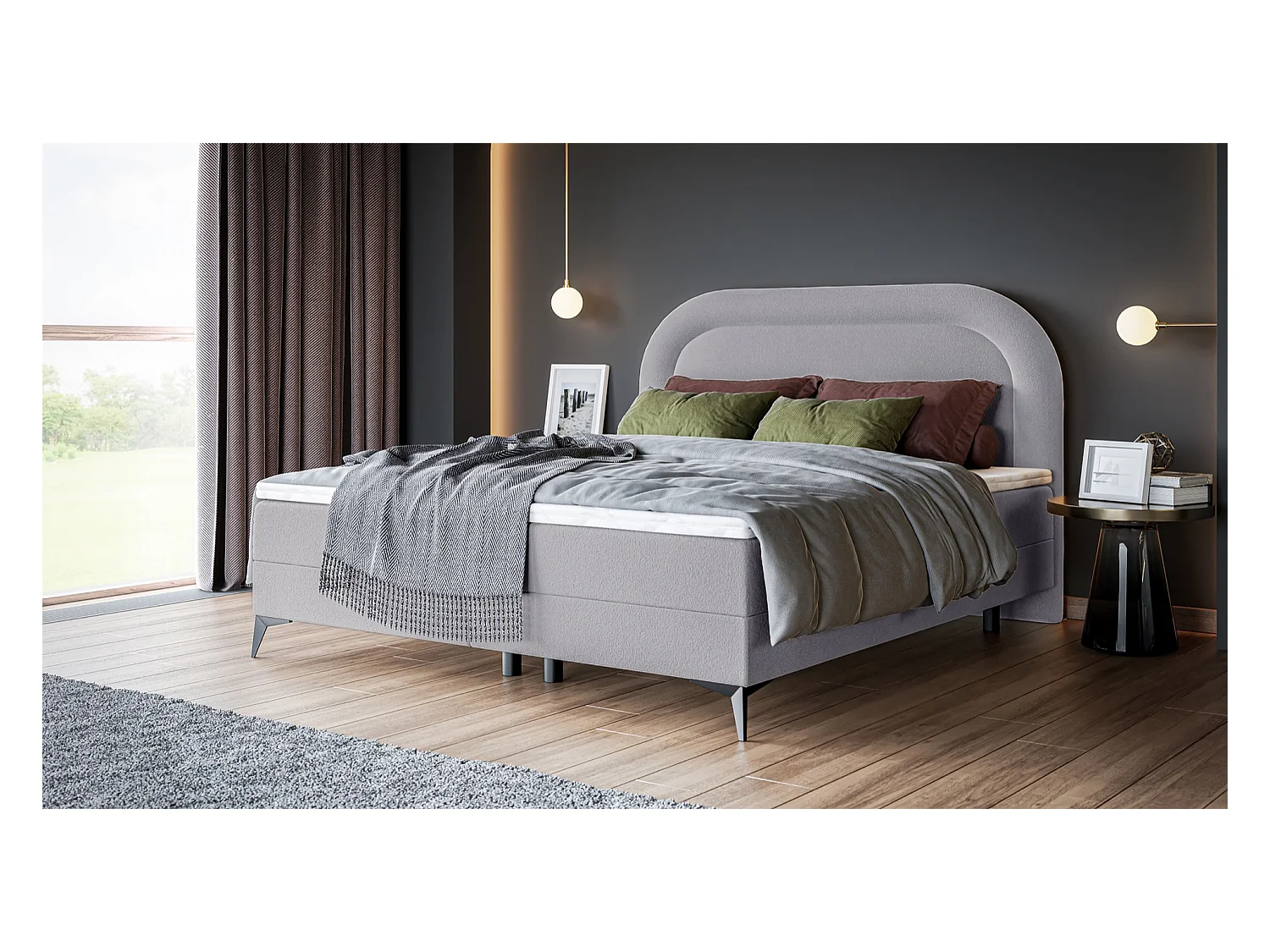 Lit continental - 160x200 cm - en bouclette gris clair - LOREO