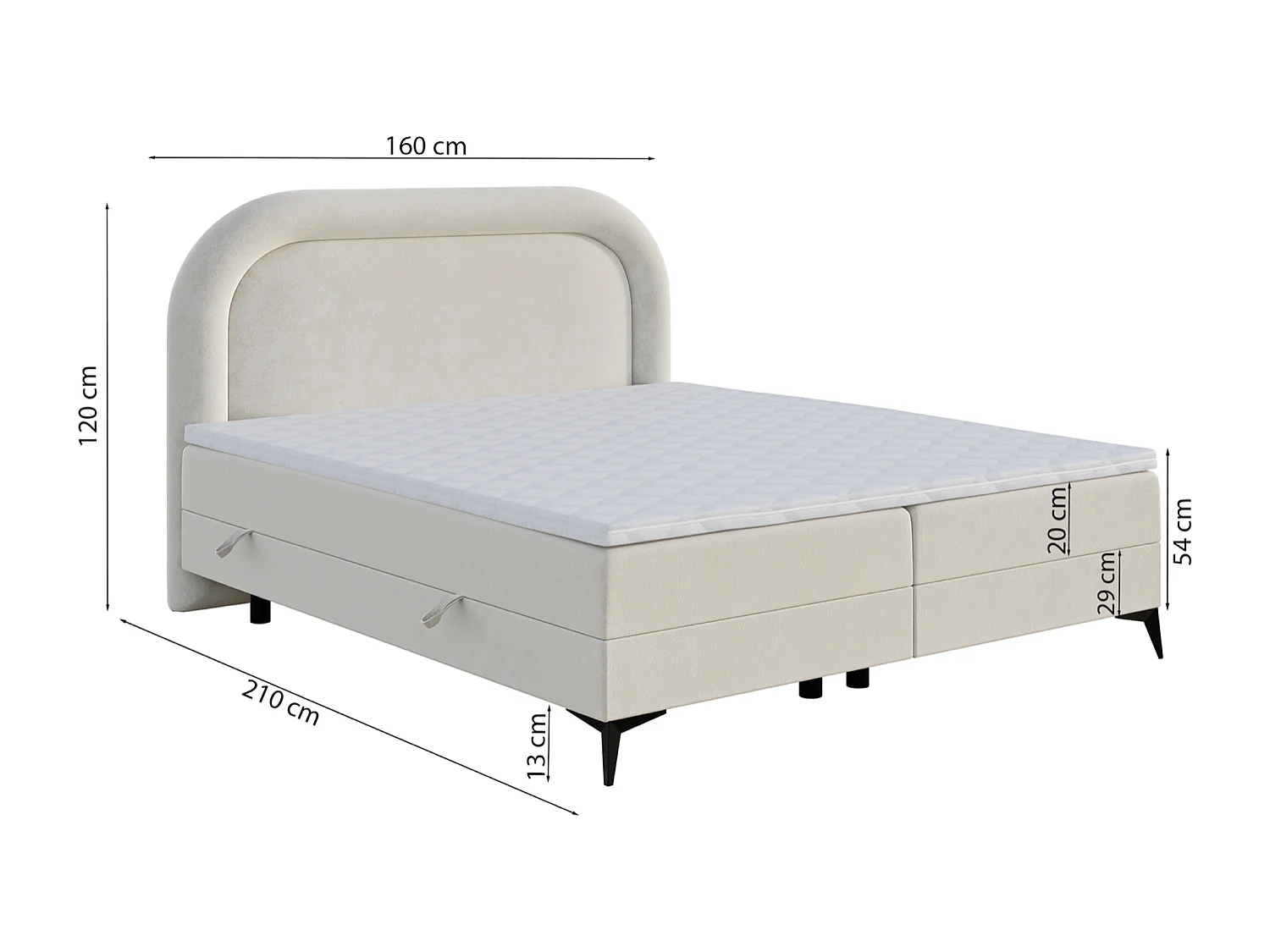 Continentaal bed - 160x200 cm - in lichtgrijze badstof - LOREO