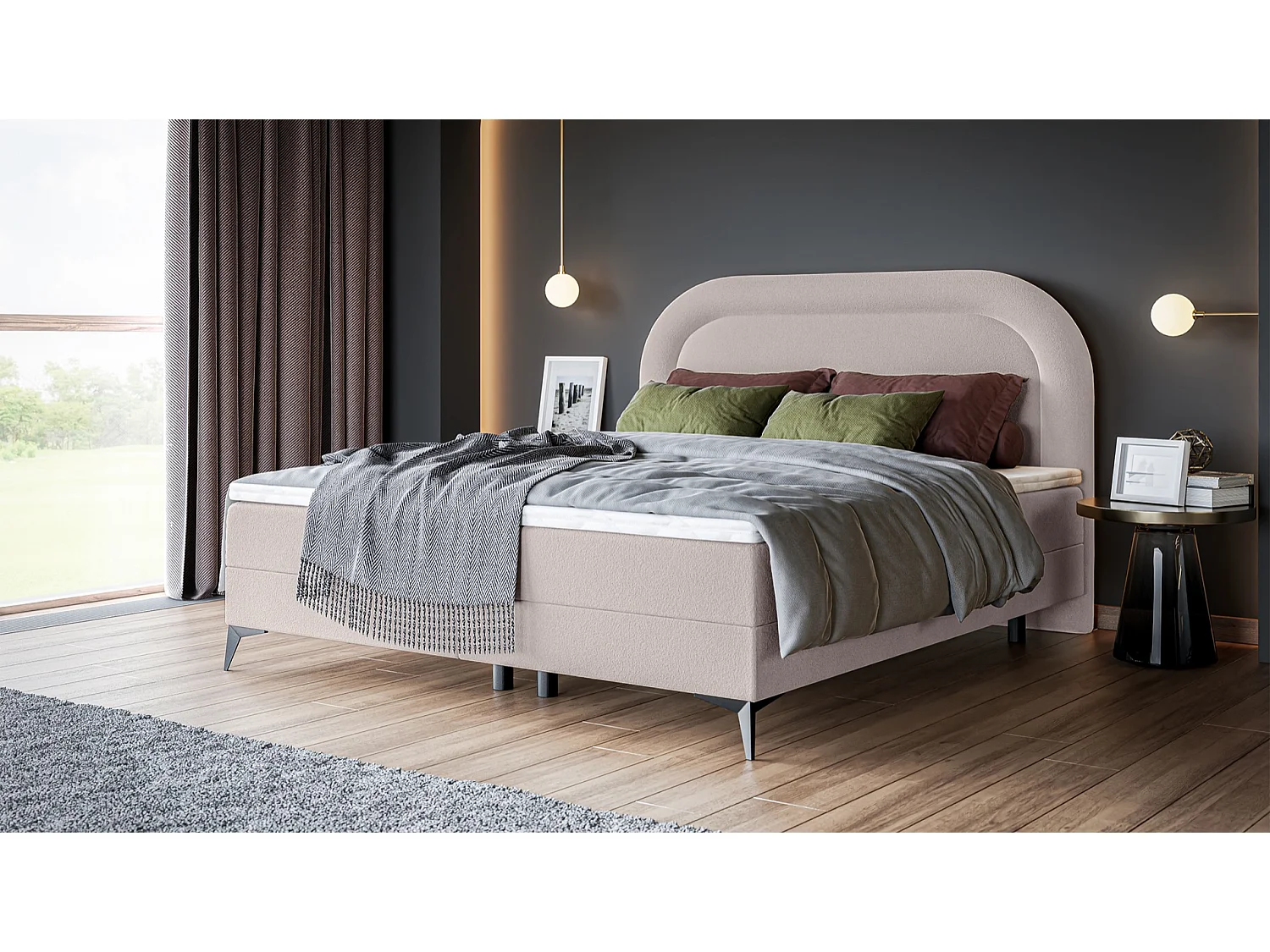 Continentaal bed - 180x200 cm - in lichtbeige badstof - LOREO