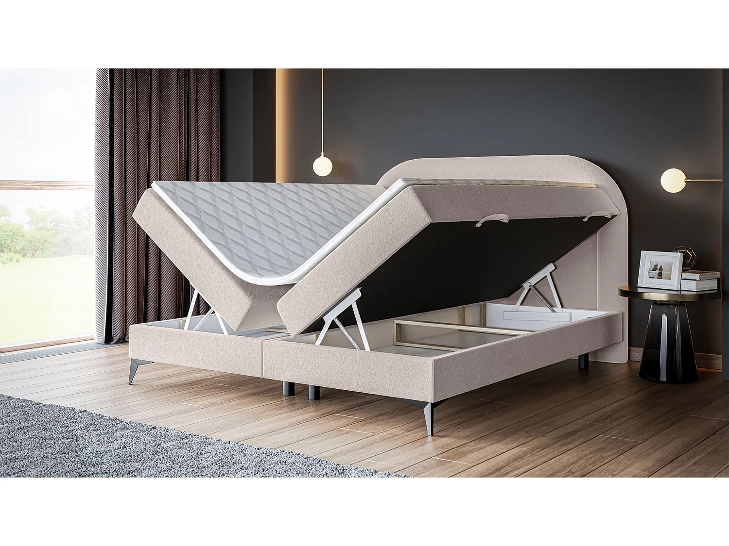Continentaal bed - 180x200 cm - in lichtbeige badstof - LOREO