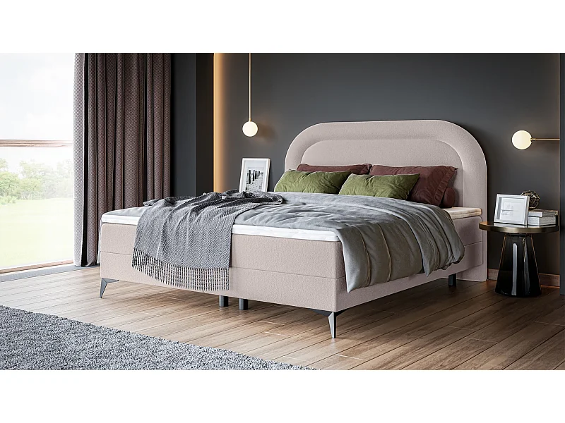 Lit continental - 140x200 cm - en bouclette beige clair - LOREO