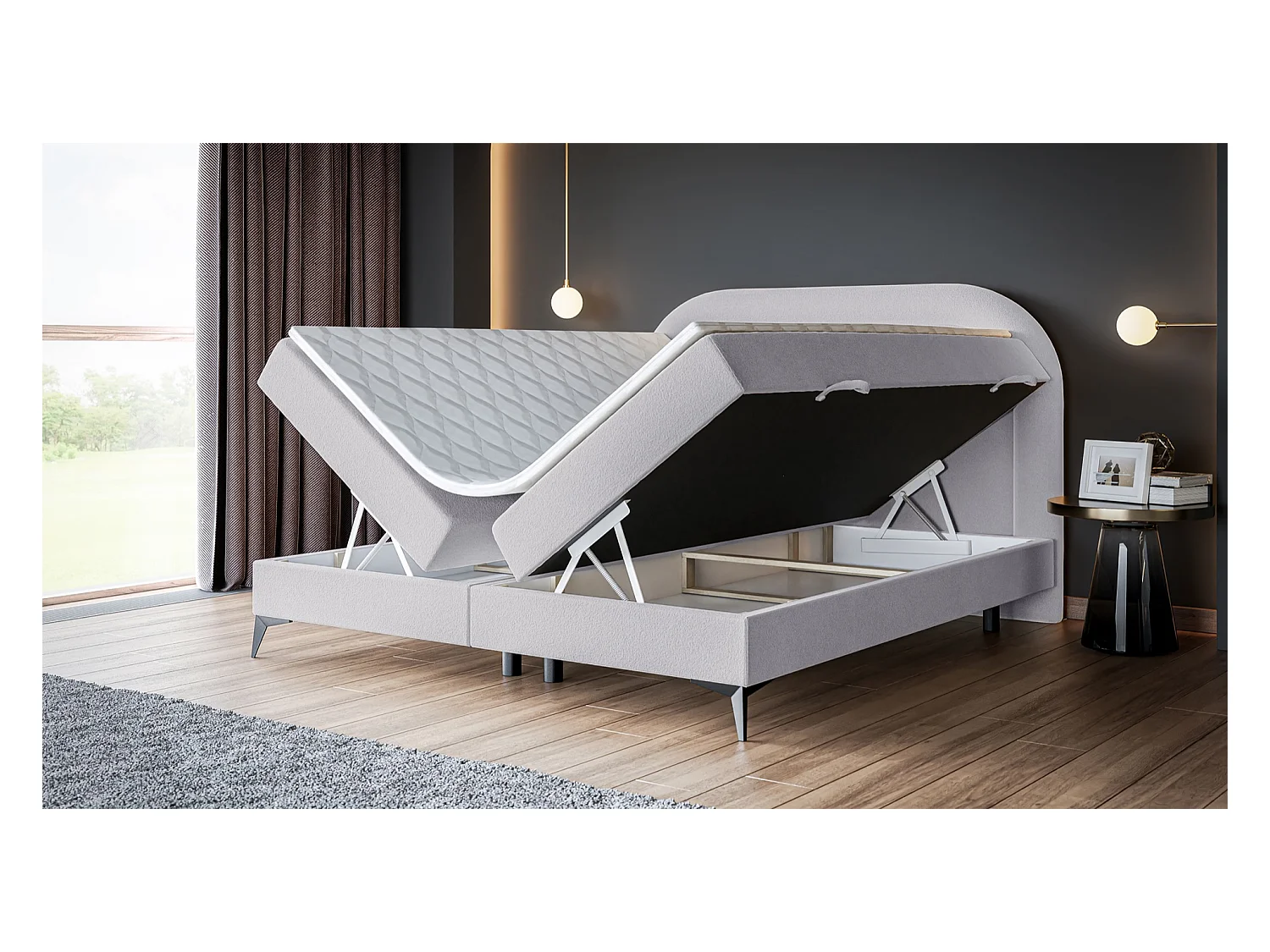 Boxspringbett mit Bettkasten - Hellgrau - 180x200 cm - LOREO