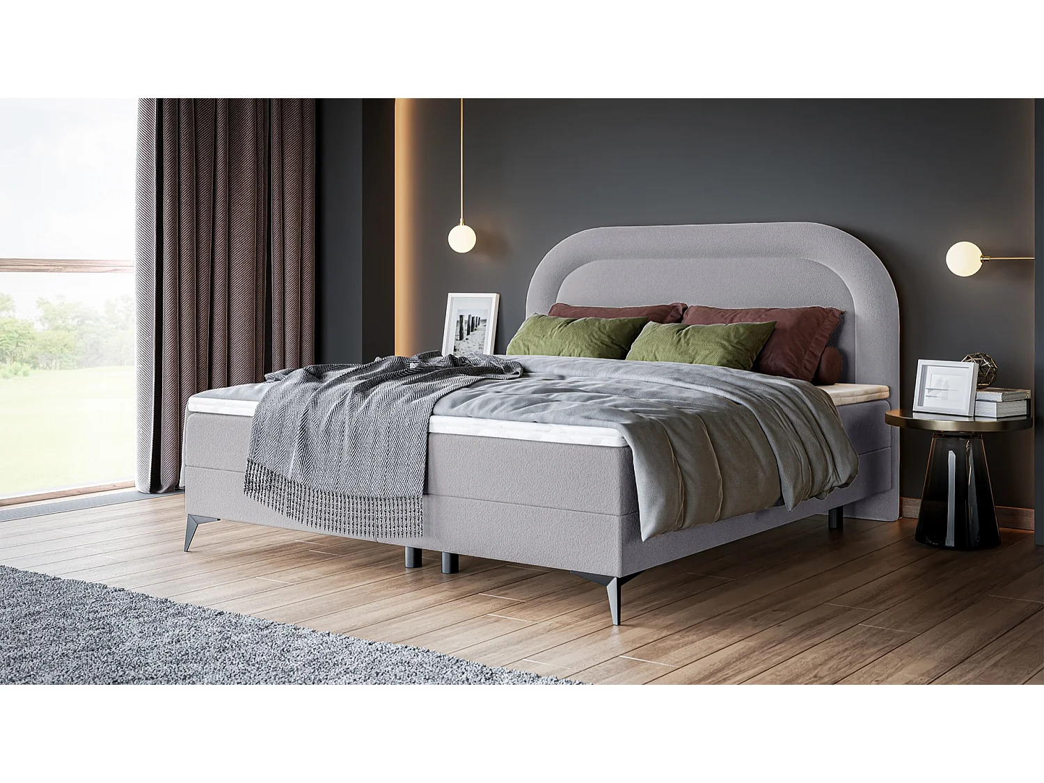 Lit continental - 140x200 cm - en bouclette gris clair - LOREO