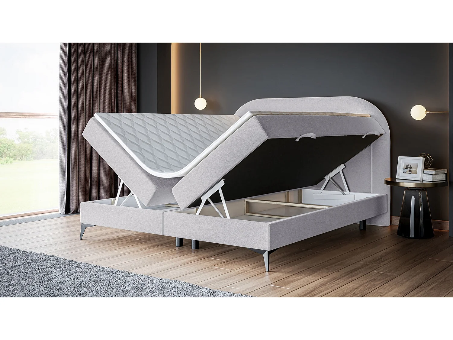 Lit continental - 140x200 cm - en bouclette gris clair - LOREO