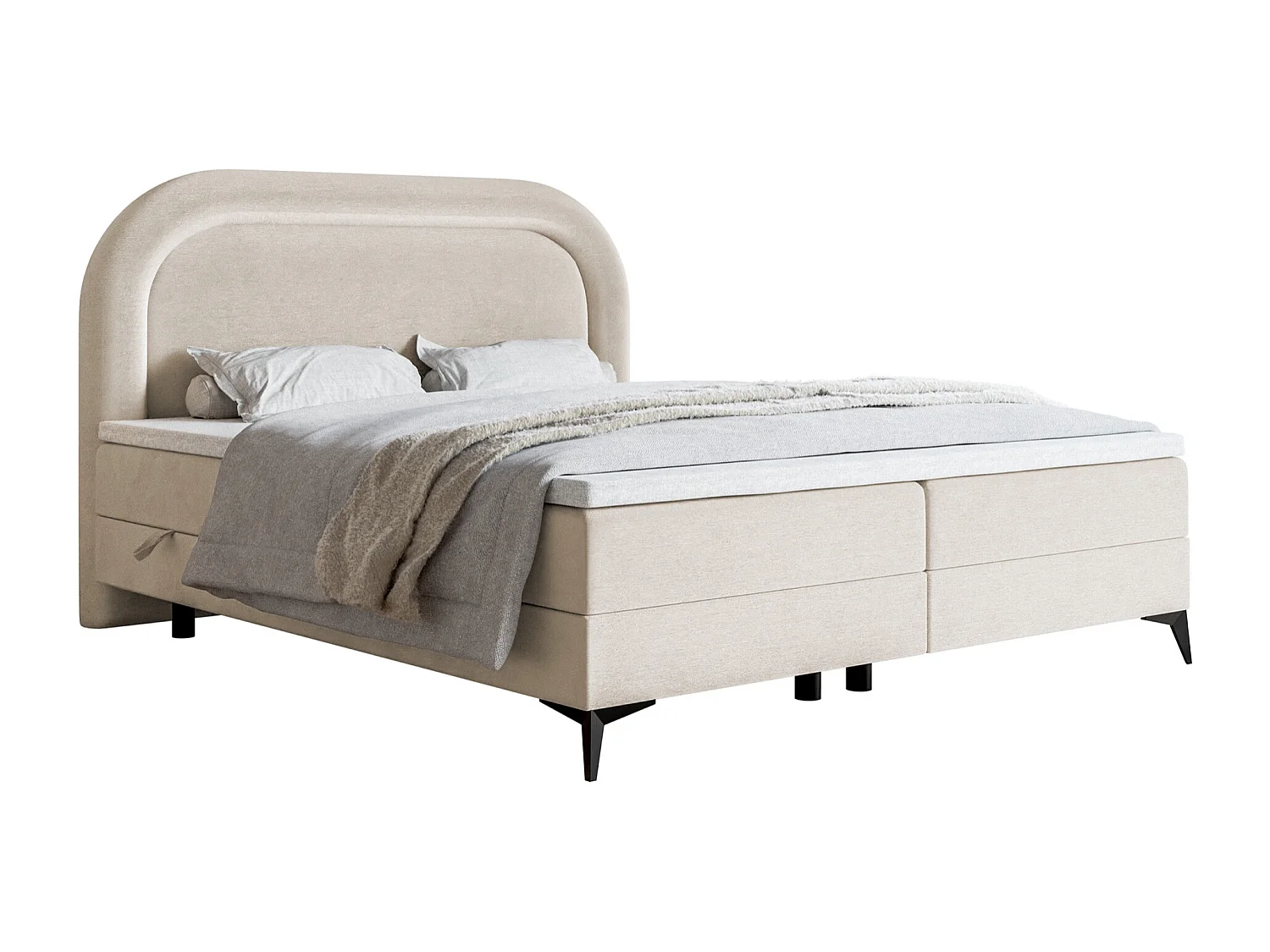 Lit continental - 160x200 cm - en velours déperlant grège - LOREO