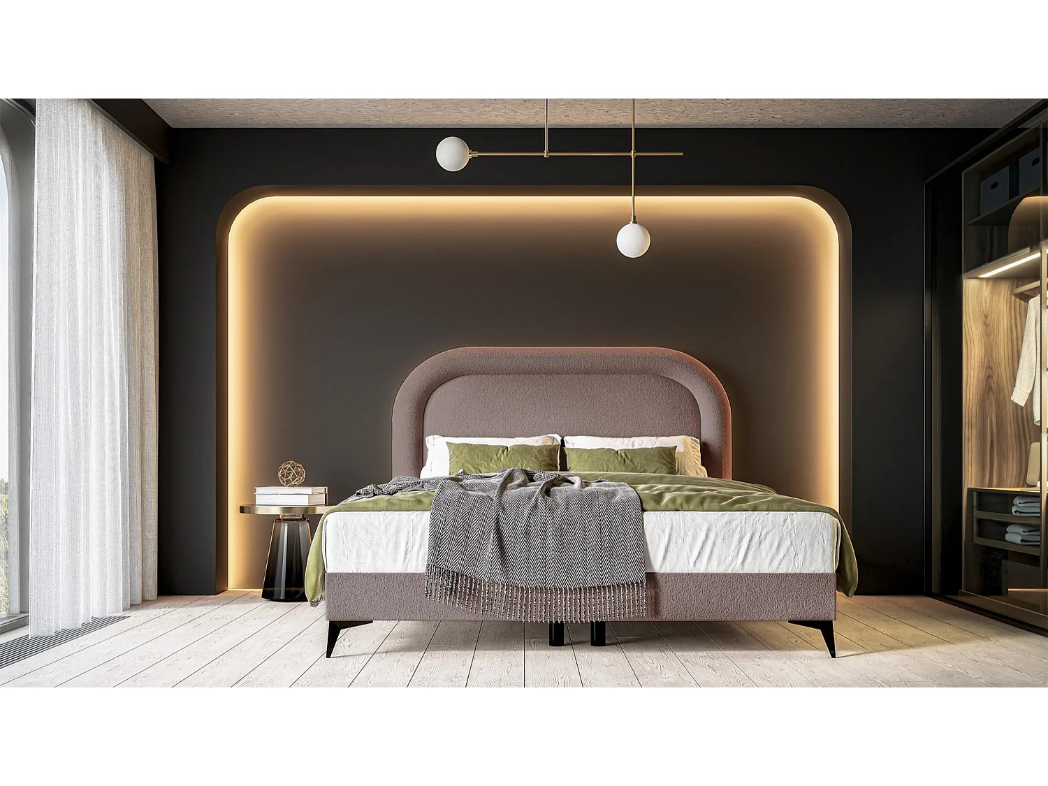 Continentaal bed - 160x200 cm - in lichtbruine badstof - LOREO