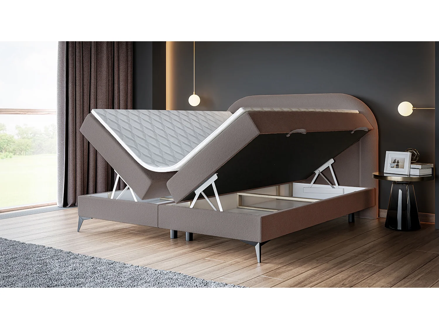 Continentaal bed - 160x200 cm - in lichtbruine badstof - LOREO