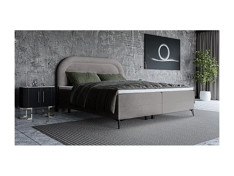 Boxspringbett mit Bettkasten - Samt - Greige - 160x200 cm - LOREO