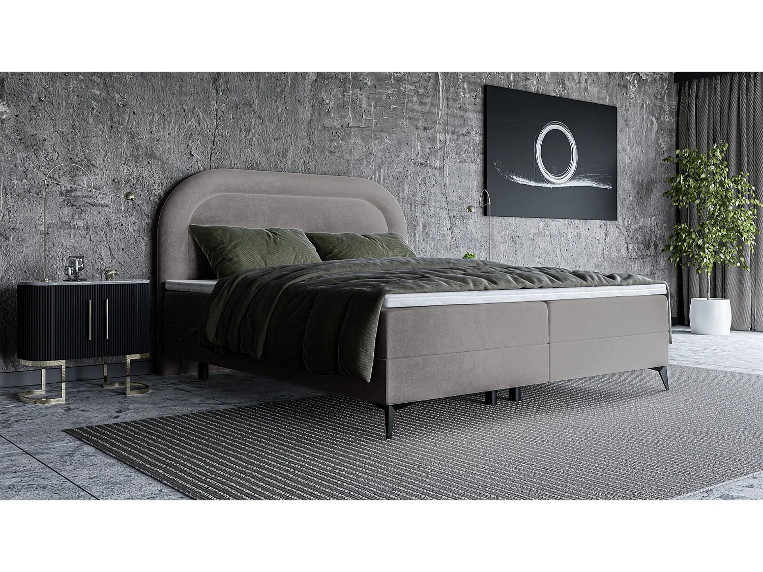 Continentaal bed - 160x200 cm - in ruw fluweel - LOREO