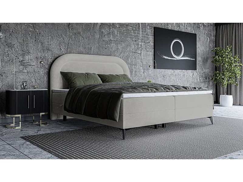 Boxspringbett mit Bettkasten - Samt - Hellbeige - 180x200 cm - LOREO