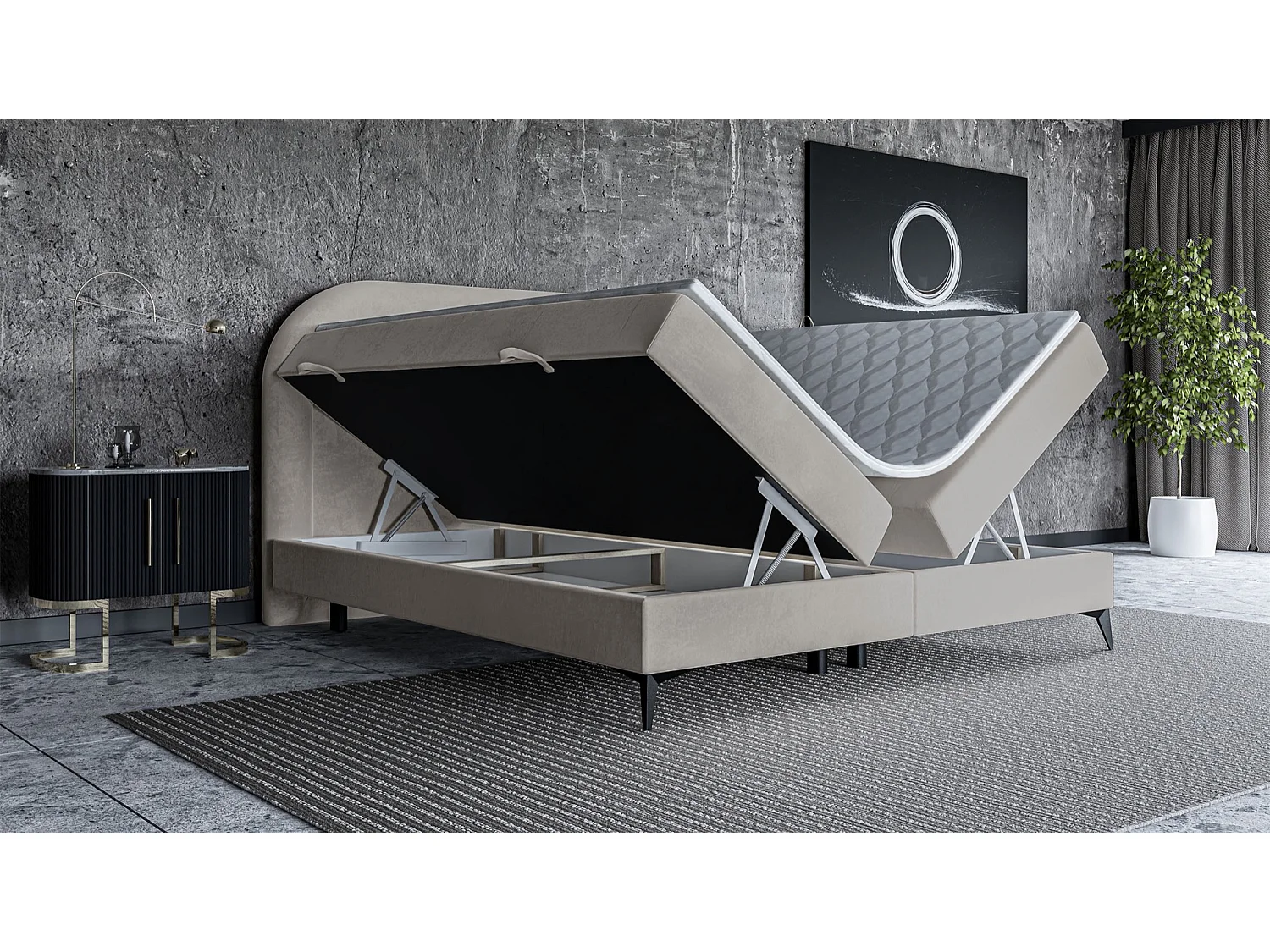 Boxspringbett mit Bettkasten - Samt - Hellbeige - 160x200 cm - LOREO