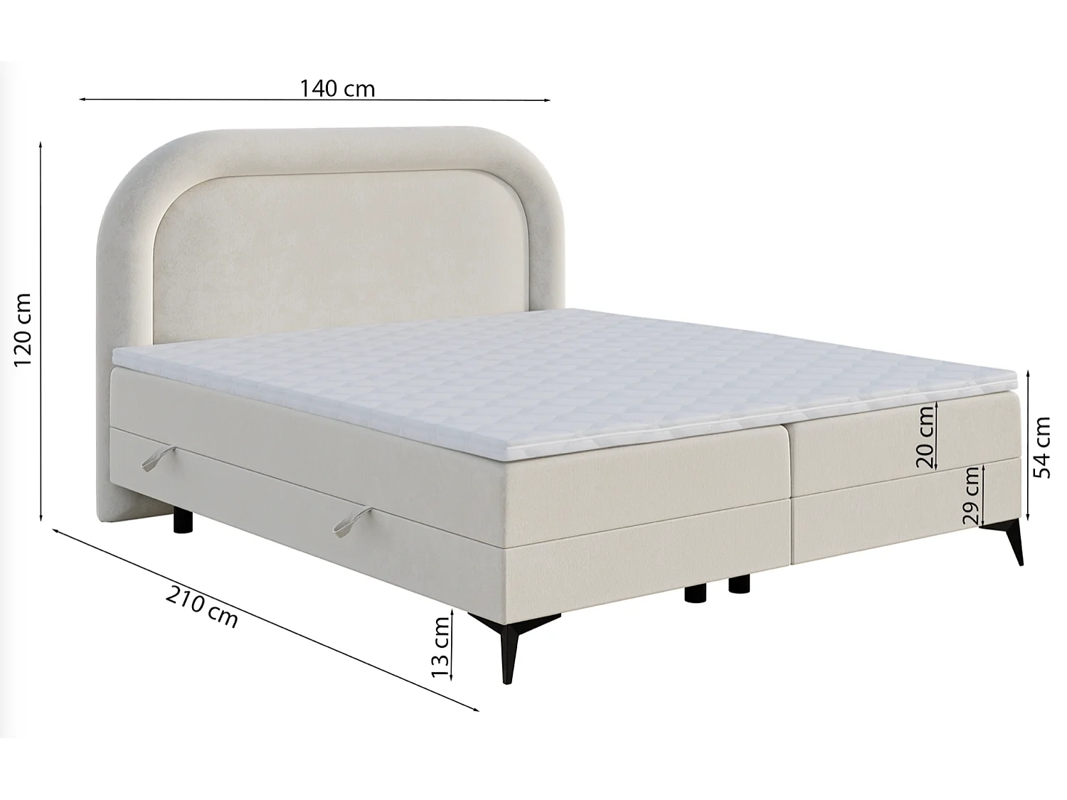 Boxspringbett mit Bettkasten - Samt - Hellbeige - 140x200 cm - LOREO