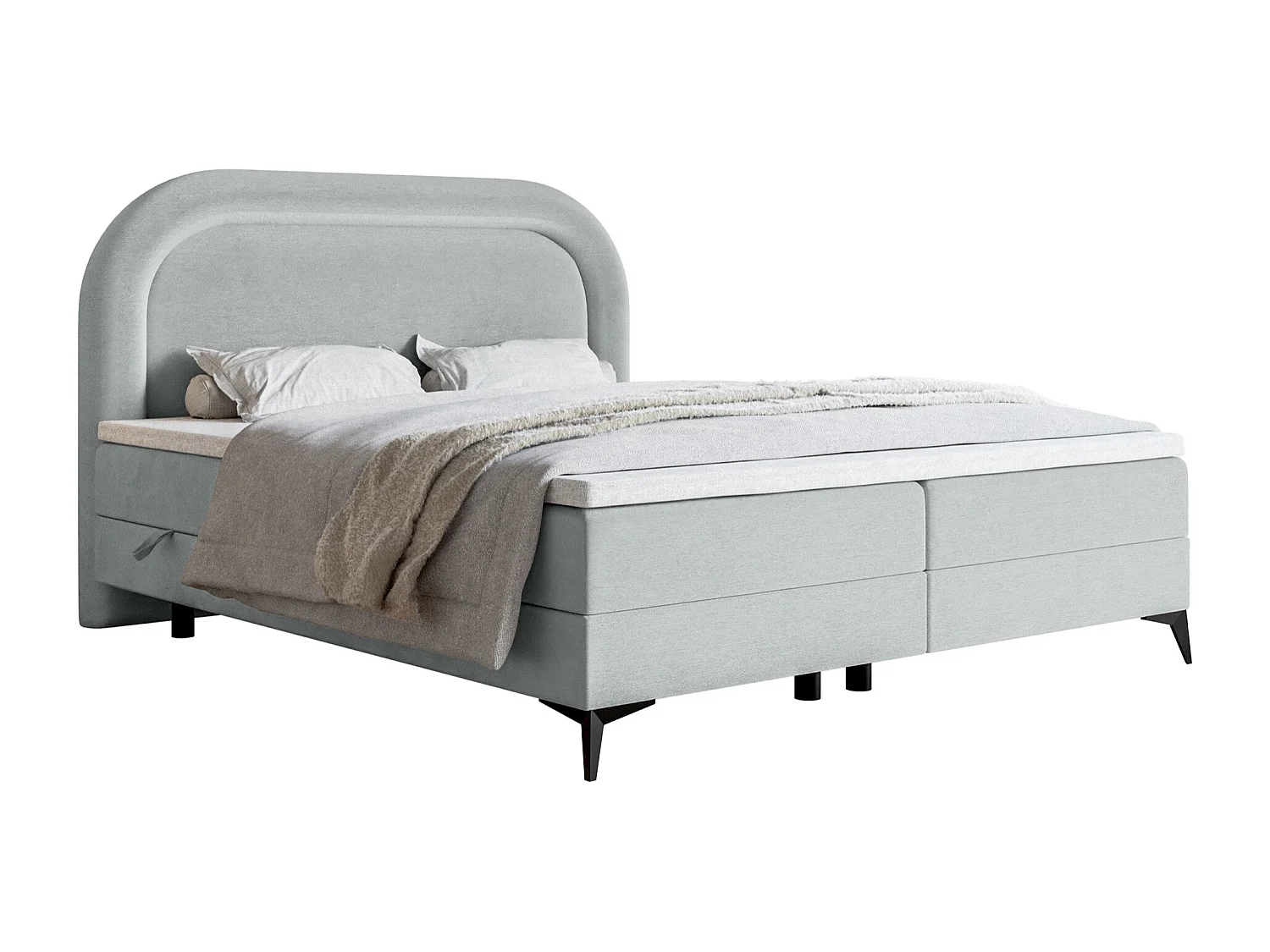 Lit continental - 180x200 cm - en velours déperlant gris clair - LOREO