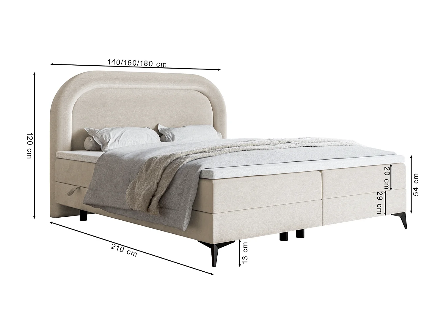 Lit continental - 140x200 cm - en velours déperlant grège - LOREO