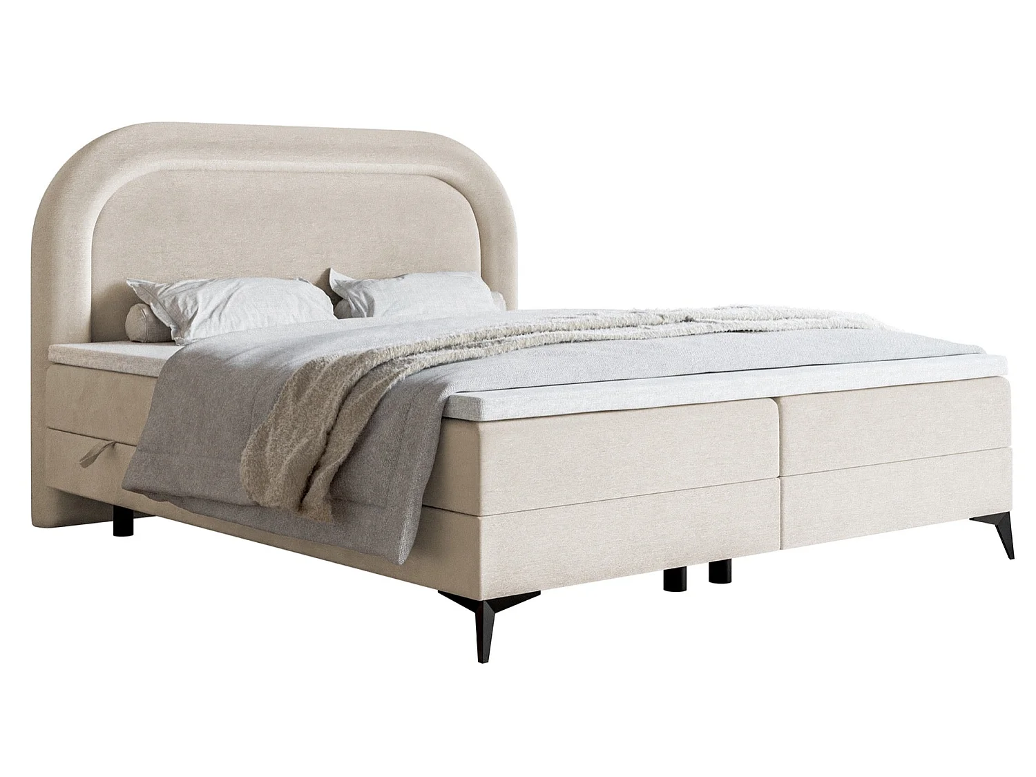 Lit continental - 140x200 cm - en velours déperlant grège - LOREO