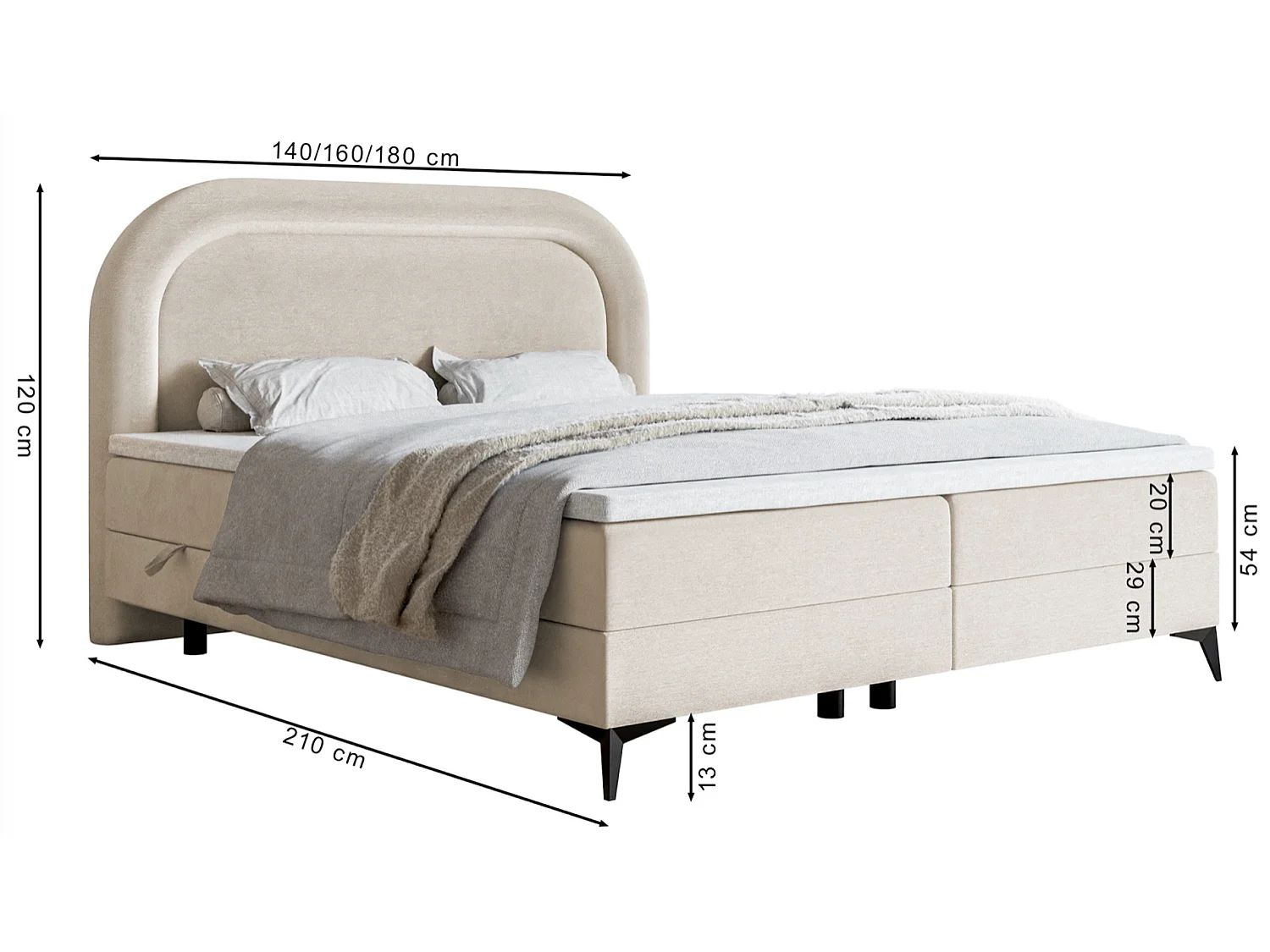 Lit continental - 140x200 cm - en velours déperlant grège - LOREO