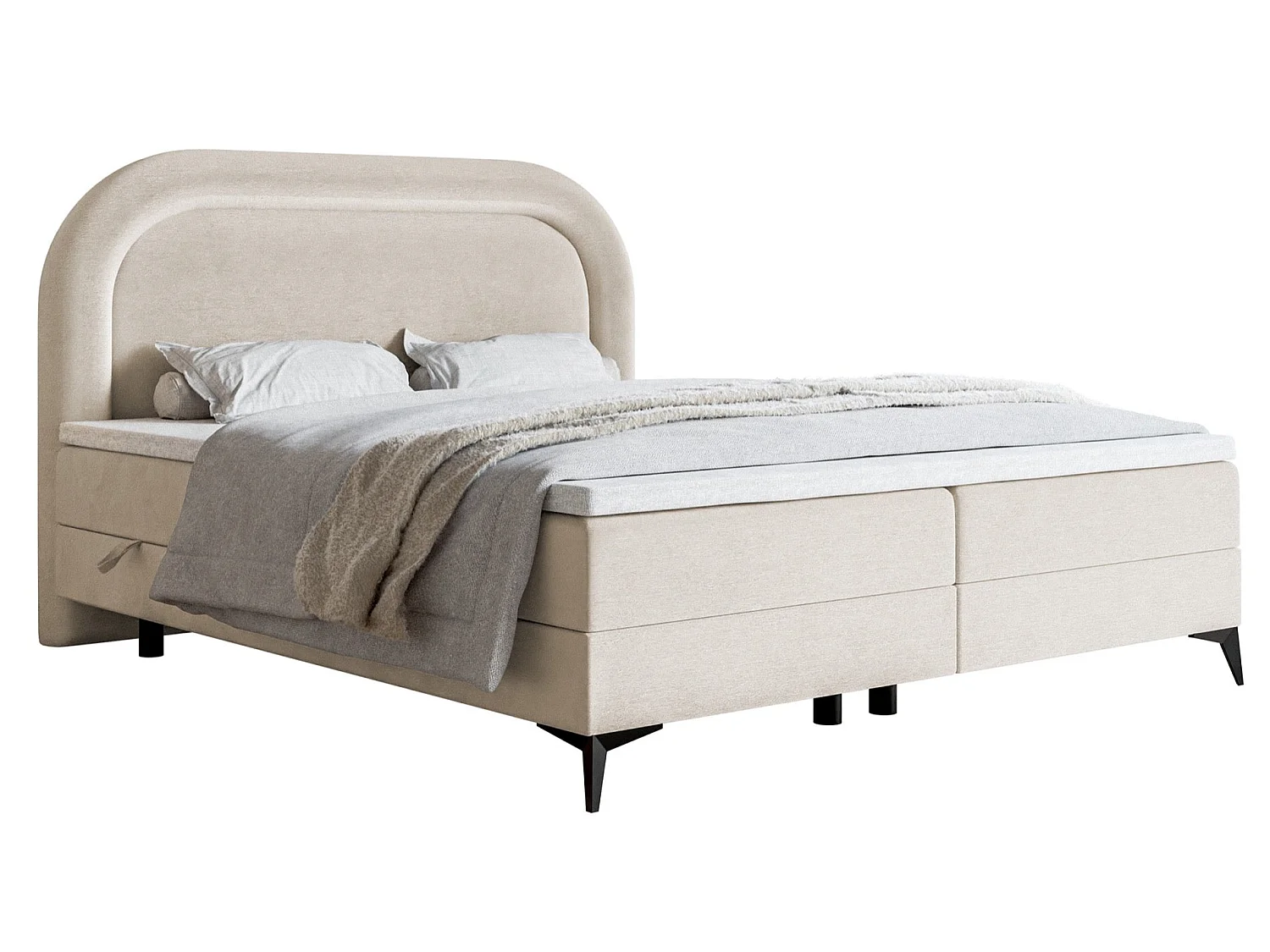 Lit continental - 180x200 cm - en velours déperlant grège - LOREO