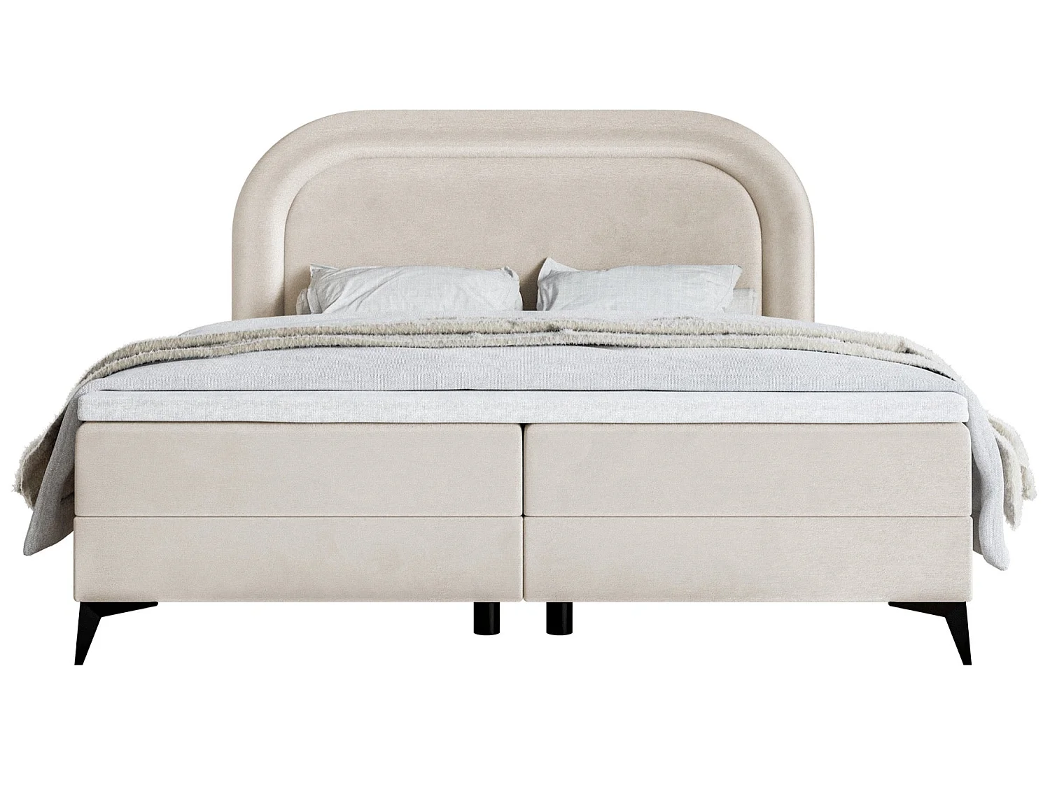 Lit continental - 180x200 cm - en velours déperlant grège - LOREO