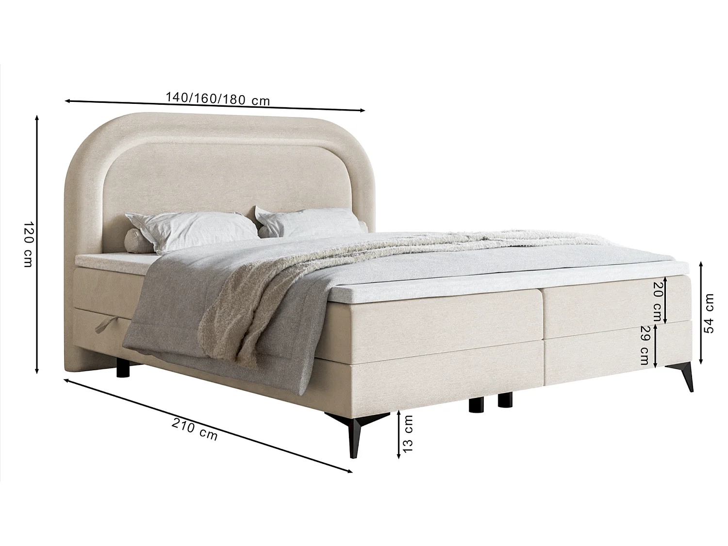 Lit continental - 180x200 cm - en velours déperlant grège - LOREO