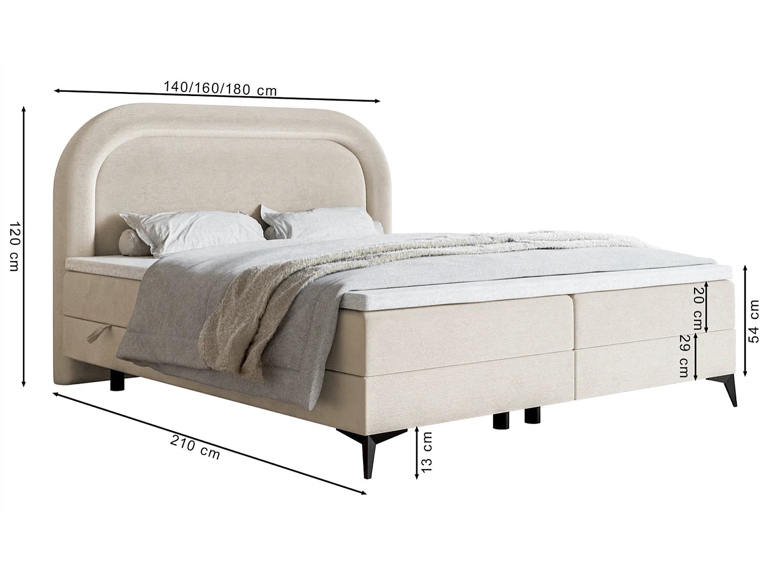 Lit continental - 140x200 cm - en velours déperlant marine - LOREO