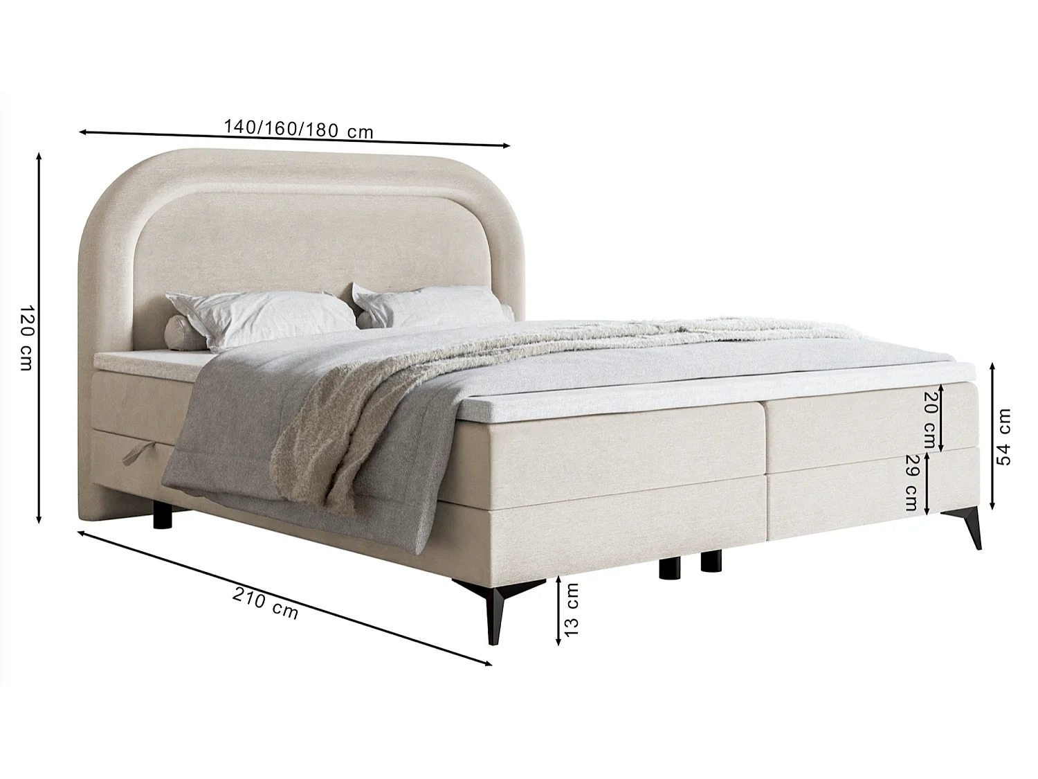 Boxspringbett mit Bettkasten - Samt wasserfest - Hellgrau - 140x200 cm - LOREO