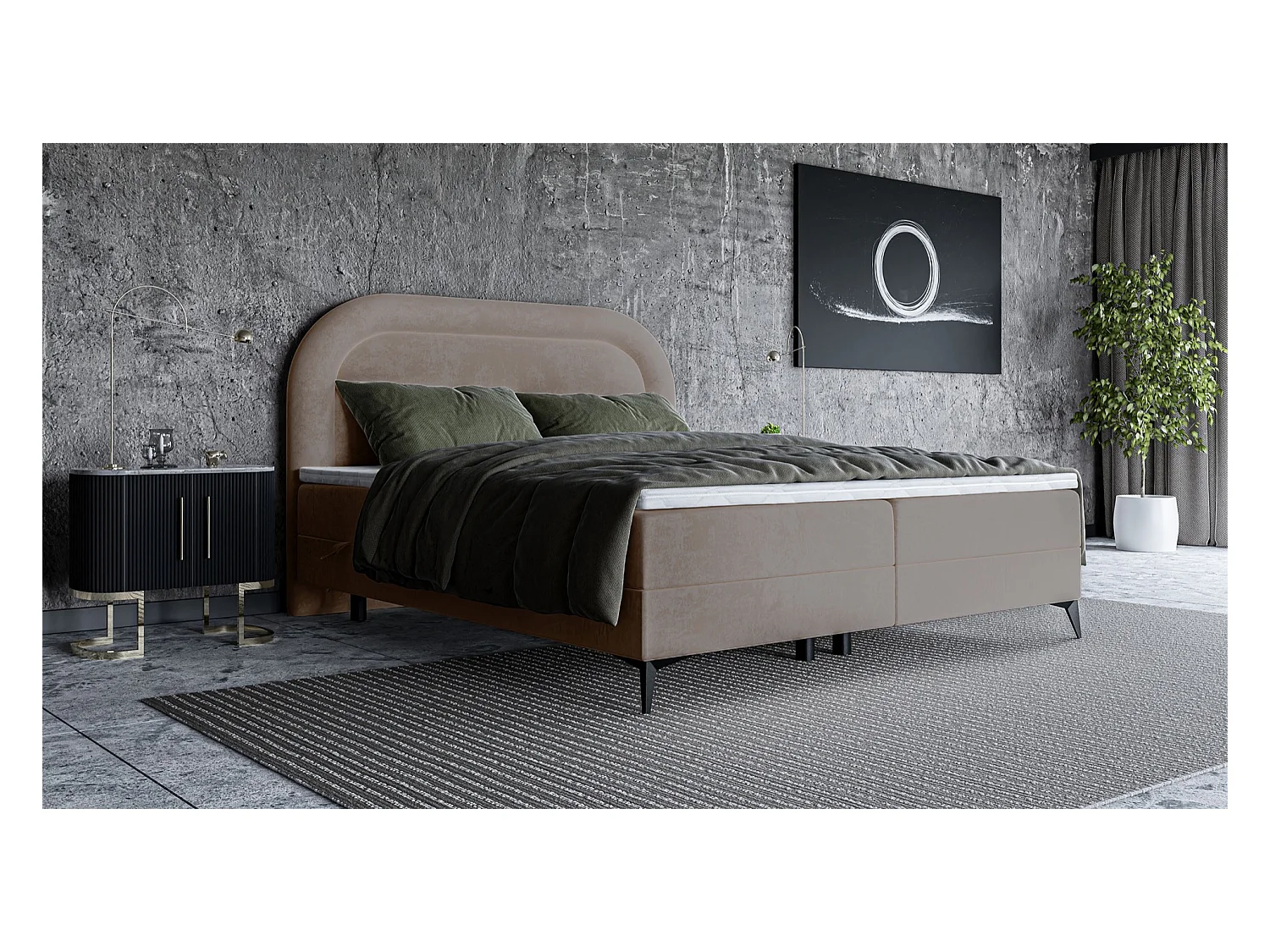Lit continental - 160x200 cm - en velours beige - LOREO