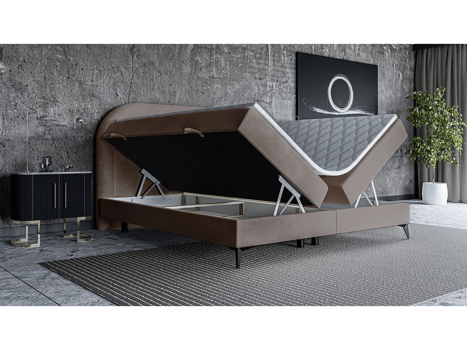 Lit continental - 160x200 cm - en velours beige - LOREO