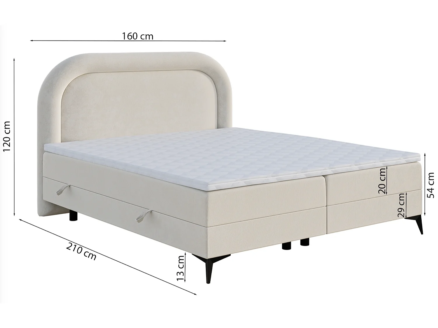 Lit continental - 160x200 cm - en velours beige - LOREO