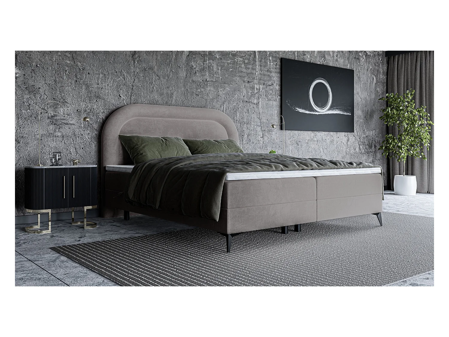 Lit continental - 180x200 cm - en velours grège - LOREO