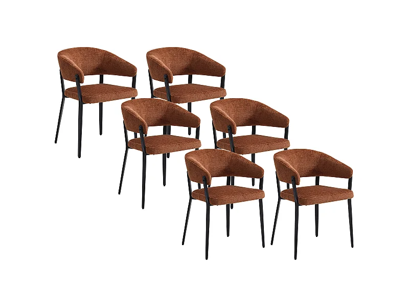 Zestaw 6 krzeseł z podłokietnikami z tkaniny i czarnego metalu - Terakota - AVRELA