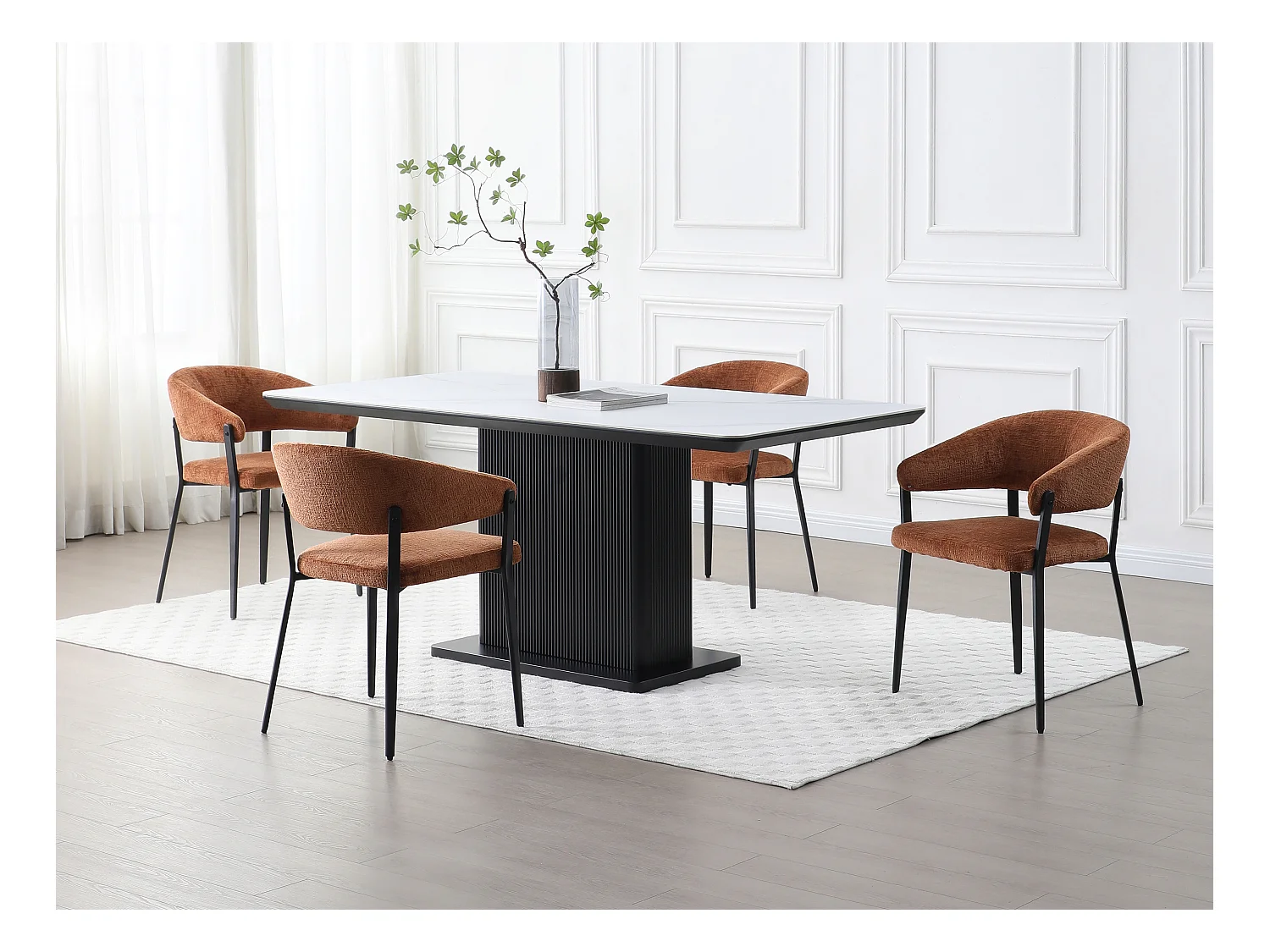 Lot de 6 chaises avec accoudoirs en tissu et métal noir - Terracotta - AVRELA