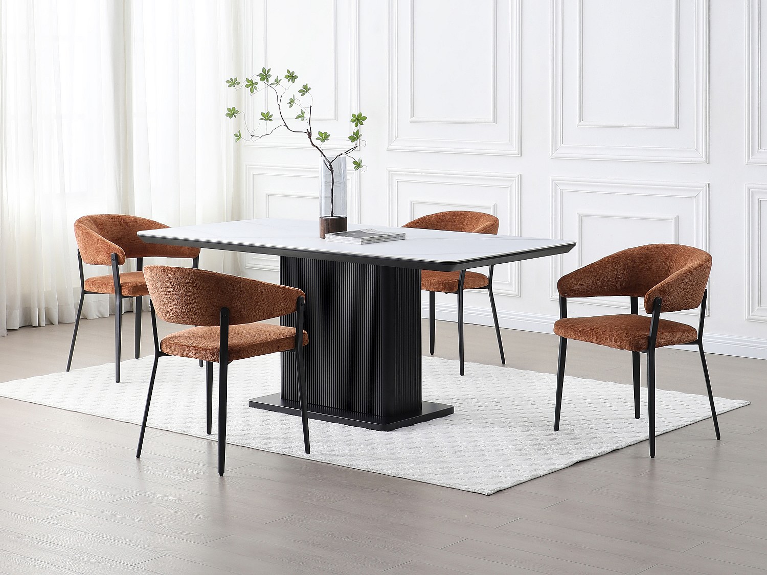 Stuhl mit Armlehnen 6er-Set - Stoff & schwarzes Metall - Terracotta - AVREL günstig online kaufen